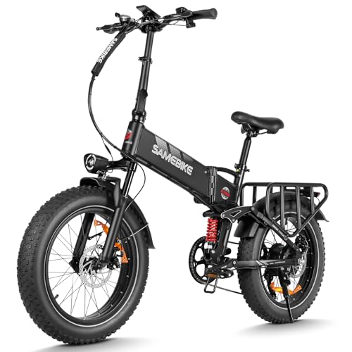 SAMEBIKE fatbike klappbar A02Pro 100km Reichweite fatbike 20 Zoll 48V 15Ah austauschbarer Akku 20"x4" Fat Tire Elektrofahrräder Klappbar mit Vorderradfederung 7-Gang-Pendlerfahrräder(Schwarz)