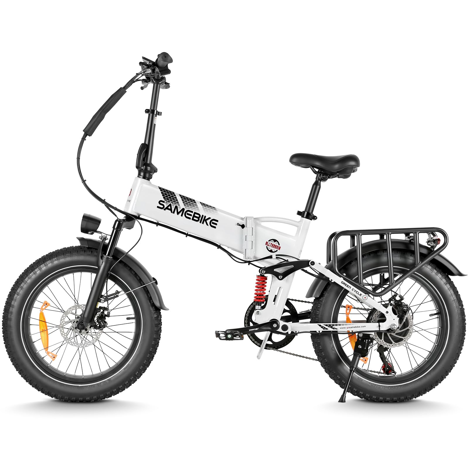 SAMEBIKE fatbike klappbar A02Pro 100km Reichweite fatbike 20 Zoll 48V 15Ah austauschbarer Akku 20"x4" Fat Tire Elektrofahrräder Klappbar mit Vorderradfederung 7-Gang-Pendlerfahrräder(Schwarz)