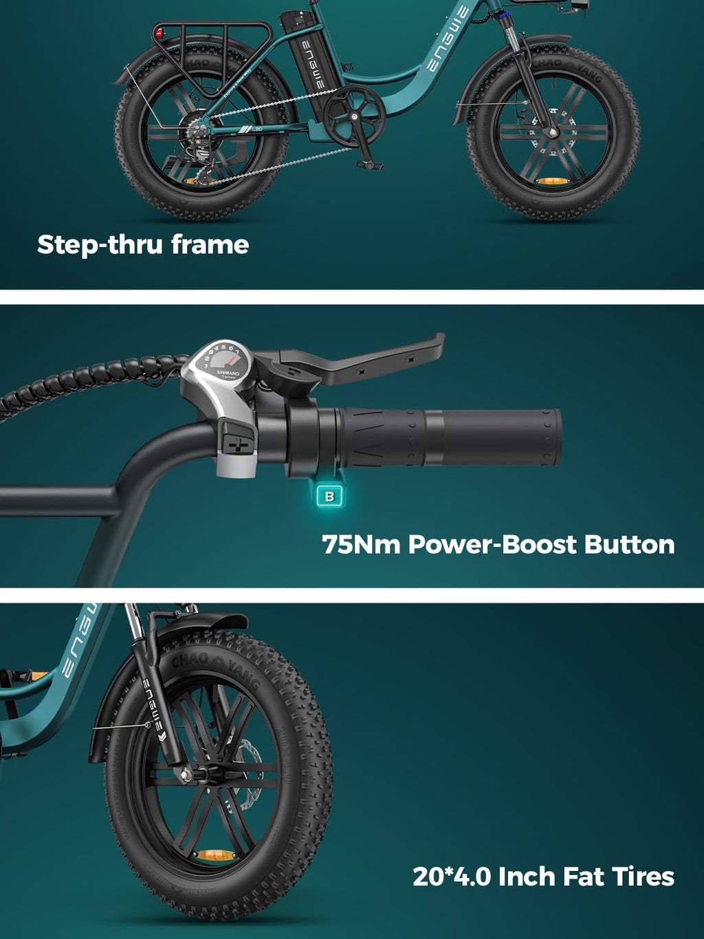 ENGWE E Bike Herren mit 48V 13Ah Batterie, 20 * 4.0 Zoll, 7-Gang Getriebe mit LCD-Display, 250W Motor & 25km/h, Reichweite bis zu 120km L20/L20 Boost
