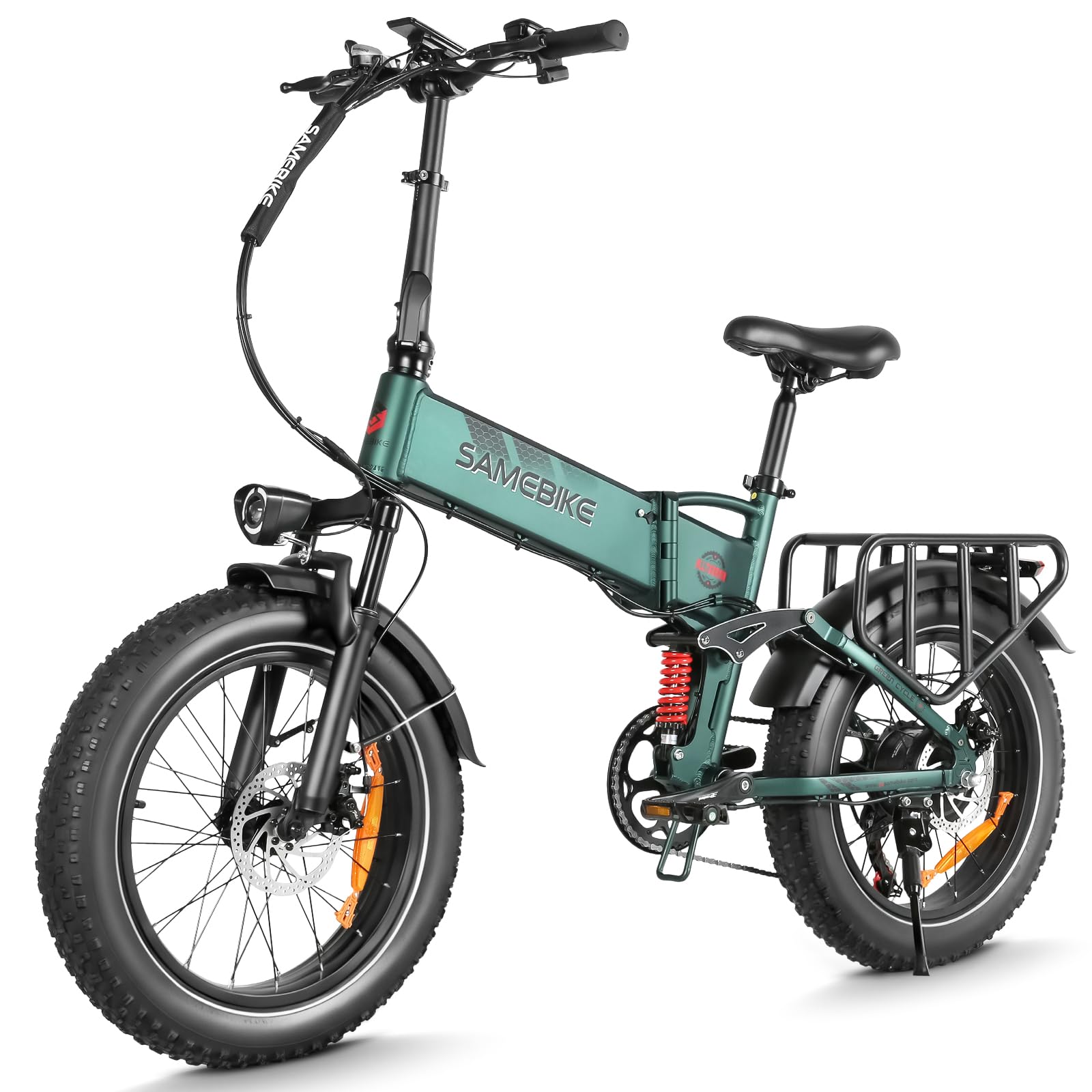 SAMEBIKE fatbike klappbar A02Pro 100km Reichweite fatbike 20 Zoll 48V 15Ah austauschbarer Akku 20"x4" Fat Tire Elektrofahrräder Klappbar mit Vorderradfederung 7-Gang-Pendlerfahrräder(Schwarz)