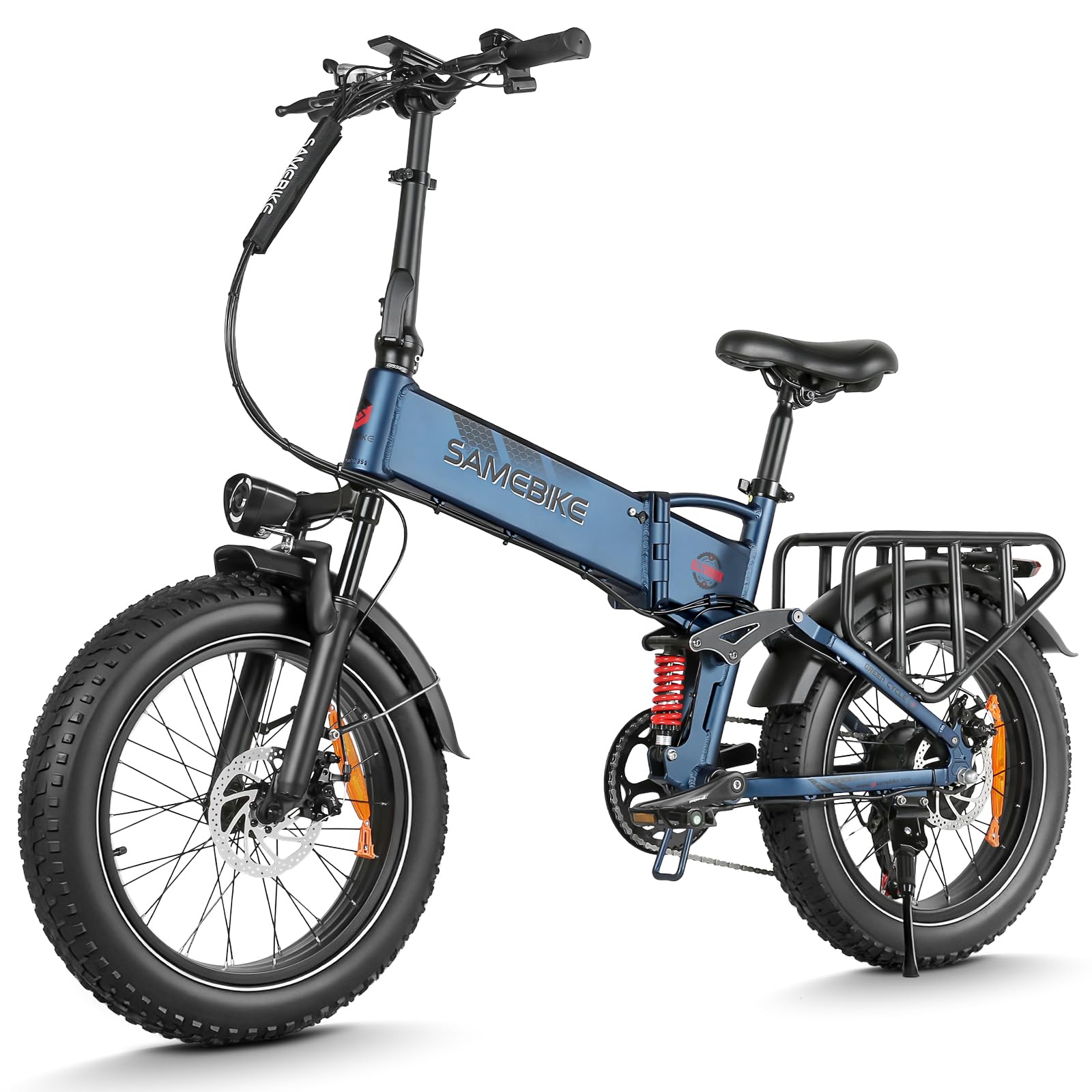 SAMEBIKE fatbike klappbar A02Pro 100km Reichweite fatbike 20 Zoll 48V 15Ah austauschbarer Akku 20"x4" Fat Tire Elektrofahrräder Klappbar mit Vorderradfederung 7-Gang-Pendlerfahrräder(Schwarz)