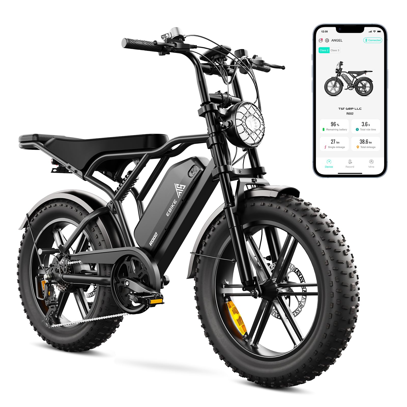 TST E Bikes Mountainbike Fatbike 20 Zoll Elektrofahrrad Herren Damen Elektro Fahrrad mit APP-Steuerung und Federung, E Fatbike 48V 15Ah Batterie 250W Motor 25km/h E Fahrrad