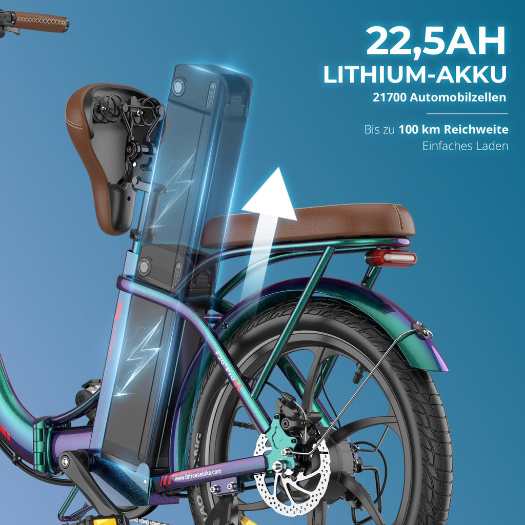 Ebike F20 Pro+ Fatbike Faltrad 20 Zoll mit 36V 22.5AH Akku Damen Ebike Herren 250W, Erwachsene Fatbike Elektromobilrad 140kg, E Mountainbike 20°, Ebike 25km/h (Handyhalter, Buntes Blau)
