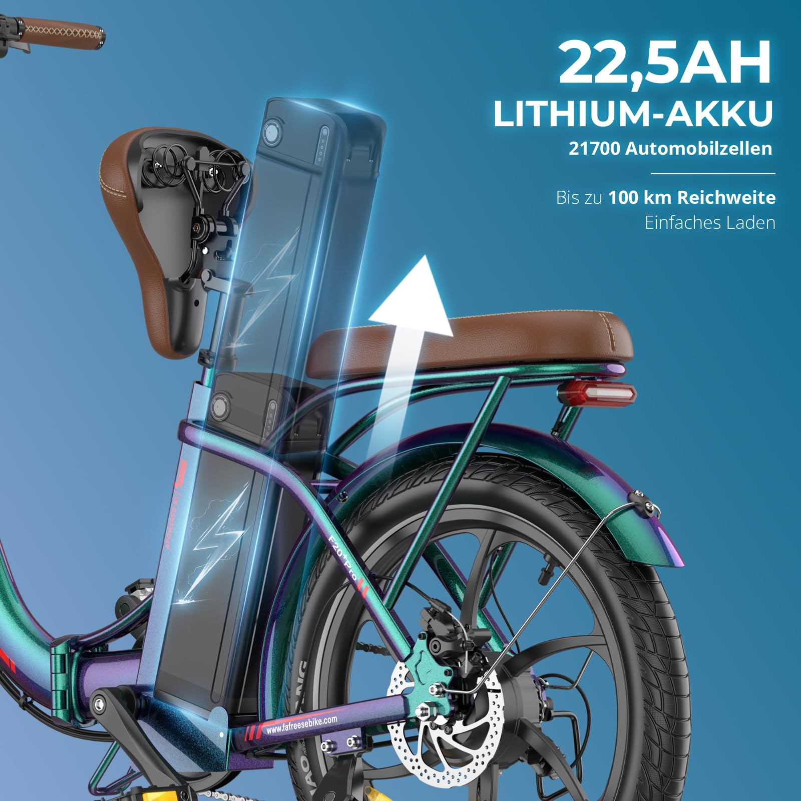 Ebike F20 Pro+ Fatbike Faltrad 20 Zoll mit 36V 22.5AH Akku Damen Ebike Herren 250W, Erwachsene Fatbike Elektromobilrad 140kg, E Mountainbike 20°, Ebike 25km/h (Handyhalter, Buntes Blau)