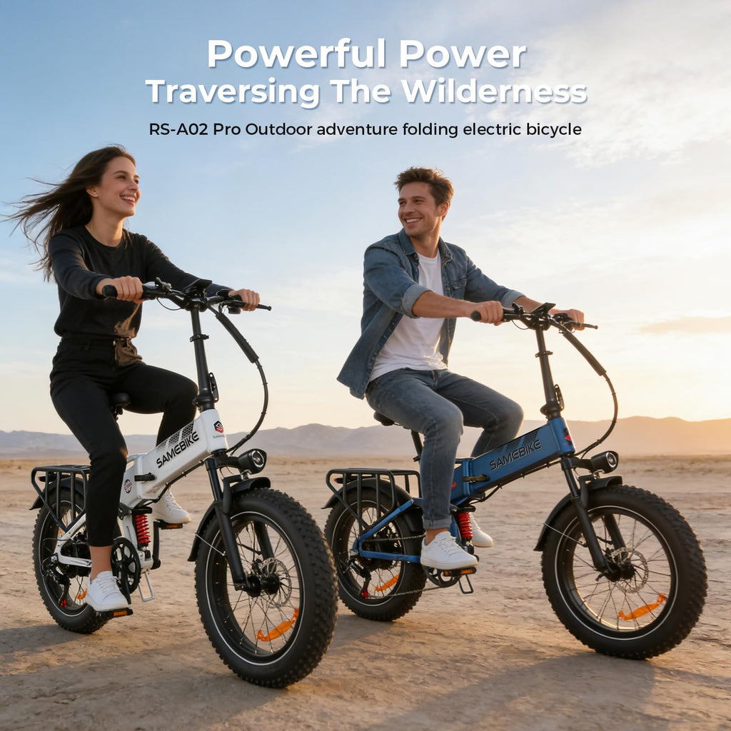 SAMEBIKE fatbike klappbar A02Pro 100km Reichweite fatbike 20 Zoll 48V 15Ah austauschbarer Akku 20"x4" Fat Tire Elektrofahrräder Klappbar mit Vorderradfederung 7-Gang-Pendlerfahrräder(Schwarz)