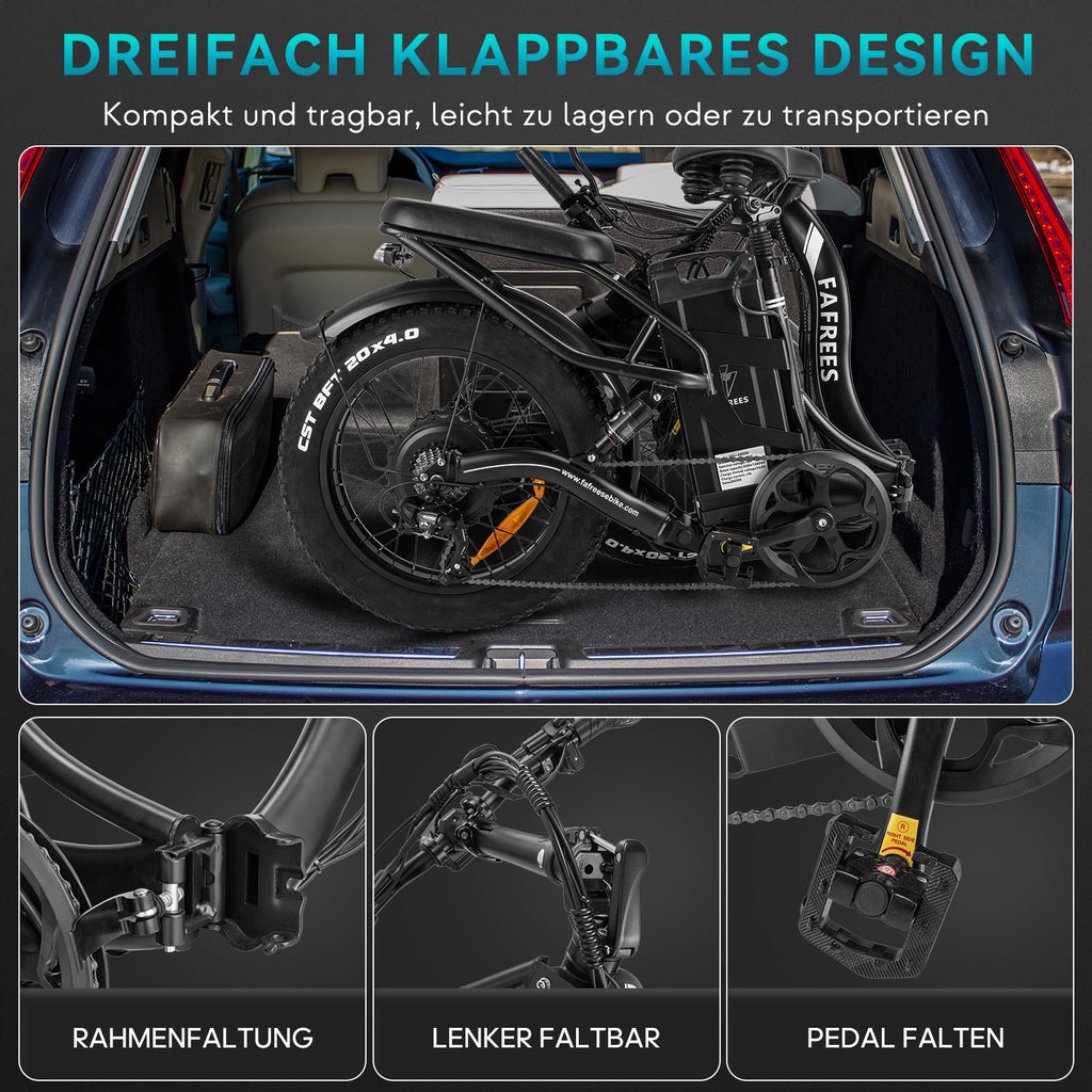 Fafrees F20 X-Max E-Bike Klapprad Elektrofahrrad 48V 30Ah Akku 20 Zoll *4.0 Fat Tire E-Mountainbike Maximales Drehmoment 65 N.m