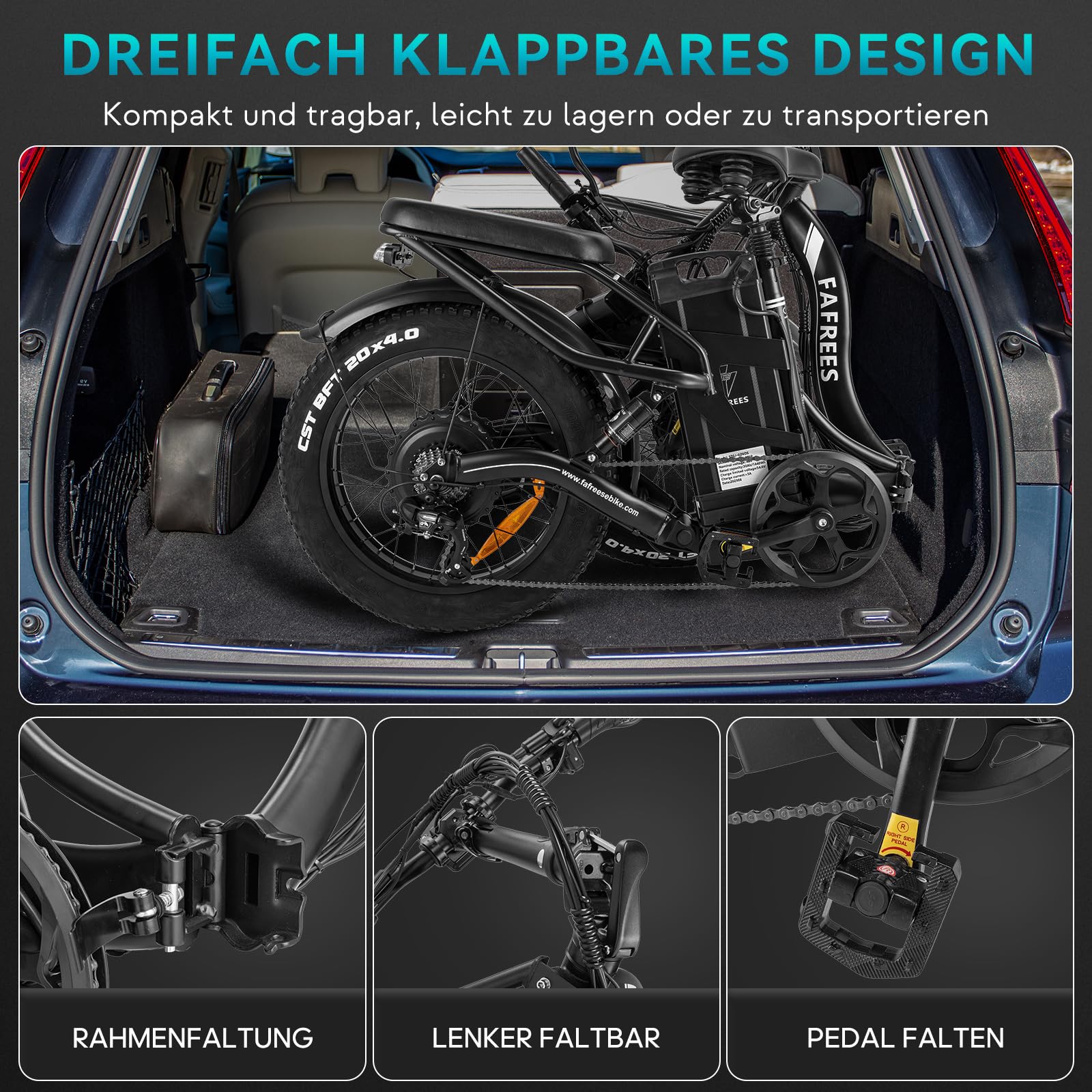 Fafrees F20 X-Max E-Bike Klapprad Elektrofahrrad 48V 30Ah Akku 20 Zoll *4.0 Fat Tire E-Mountainbike Maximales Drehmoment 65 N.m