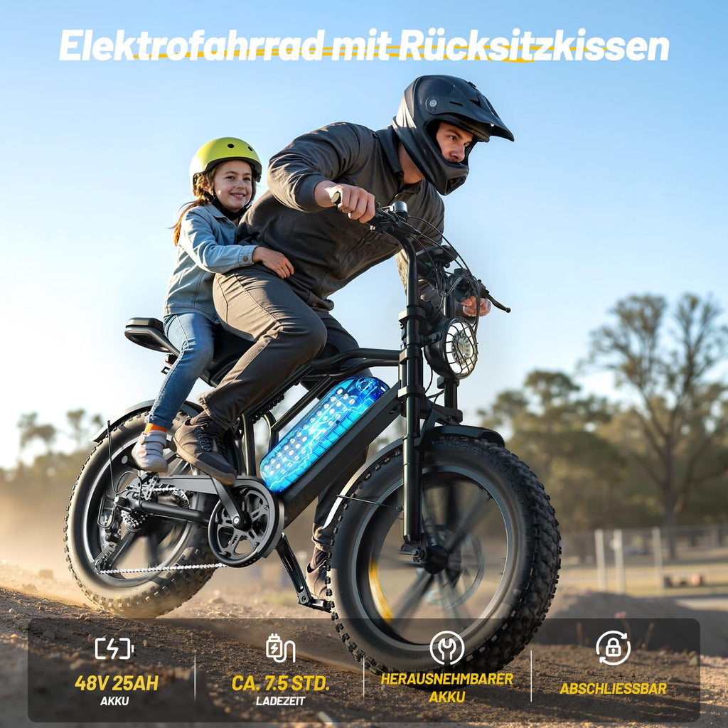 TST E Bikes Mountainbike Fatbike 20 Zoll Elektrofahrrad Herren Damen Elektro Fahrrad mit APP-Steuerung und Federung, E Fatbike 48V 15Ah Batterie 250W Motor 25km/h E Fahrrad