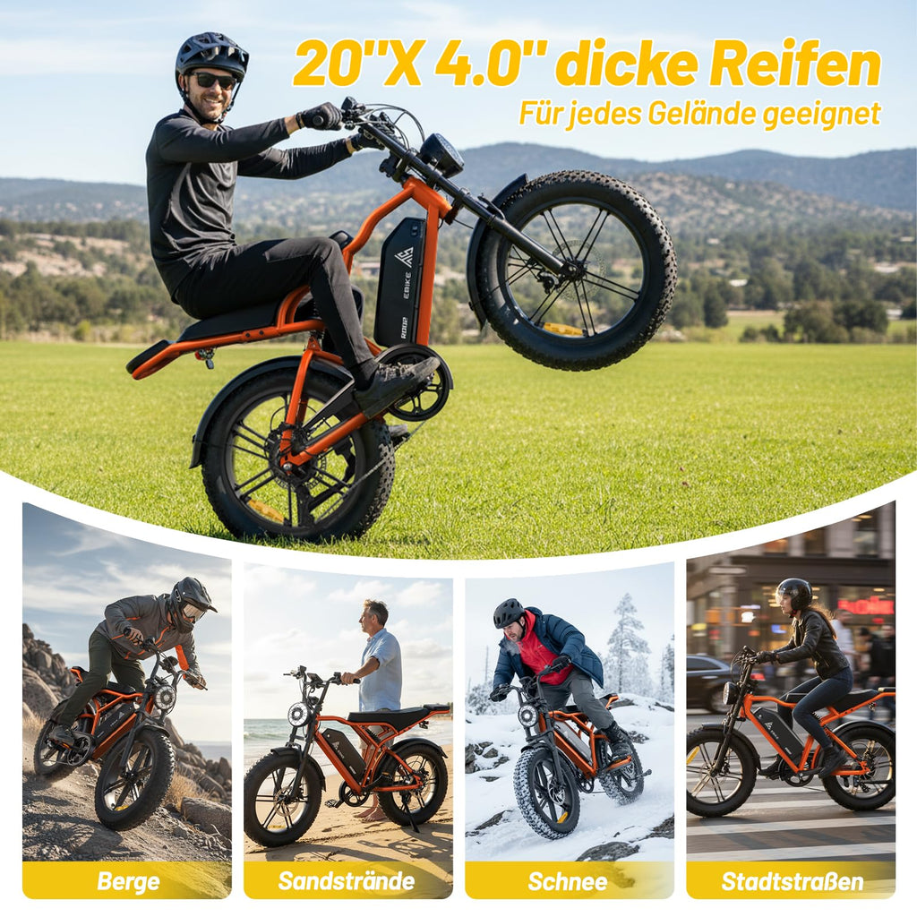 TST E Bikes Mountainbike Fatbike 20 Zoll Elektrofahrrad Herren Damen Elektro Fahrrad mit APP-Steuerung und Federung, E Fatbike 48V 15Ah Batterie 250W Motor 25km/h E Fahrrad