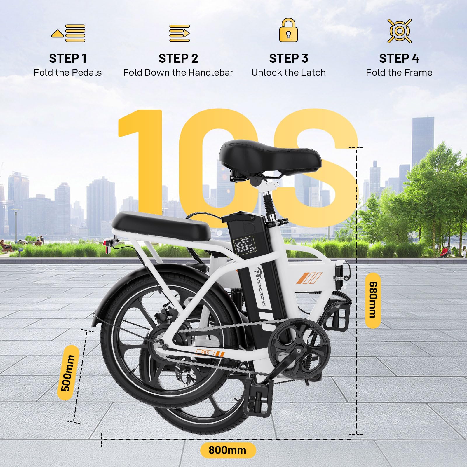 EVERCROSS EK5 Elektrofahrrad, 250W E Bike für Erwachsene, 36V Faltbares Elektrofahrräder Mountainbike, bis zu 25KM/H, Reichweite 35-60km, 16'' Reifen Elektrisches City Bike mit Verstellbarem Sitz
