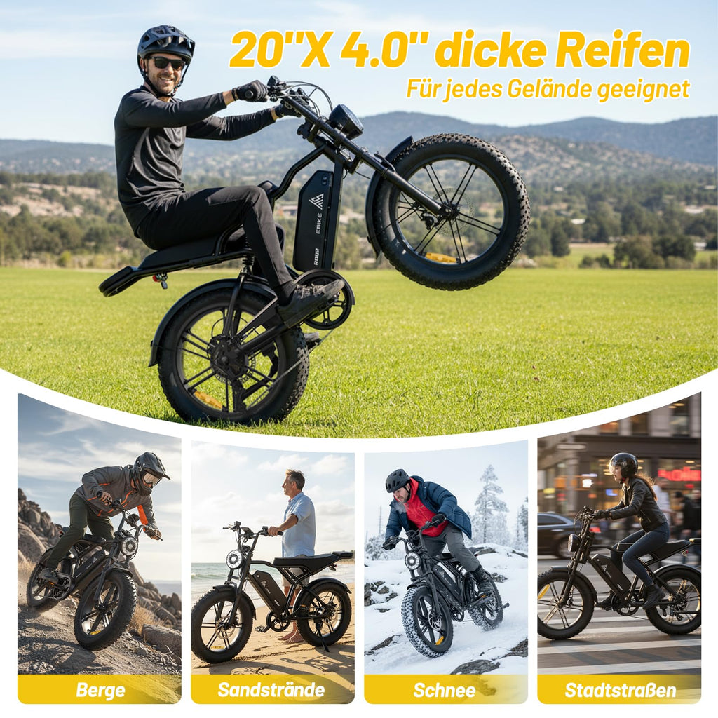 TST E Bikes Mountainbike Fatbike 20 Zoll Elektrofahrrad Herren Damen Elektro Fahrrad mit APP-Steuerung und Federung, E Fatbike 48V 15Ah Batterie 250W Motor 25km/h E Fahrrad