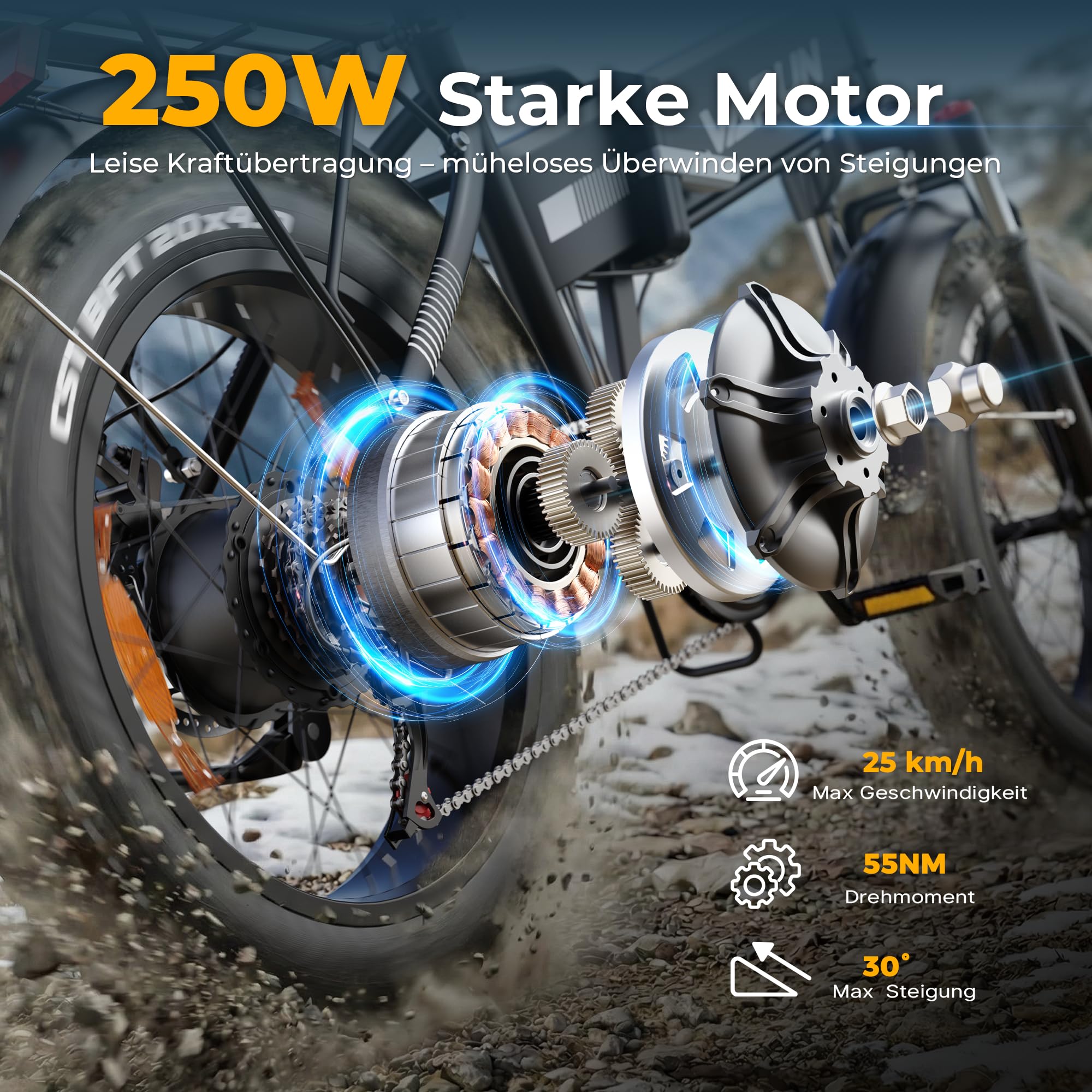 VARUN E Bike, 20 Zoll Elektrofahrräder mit 48V 13Ah (624Wh) Akku, bis 120KM Reichweite, 4.0 Fat tire Pedelec, StVZO, E-Bike Herren Damen mit 7-Gang für jedes Gelände, S20-1