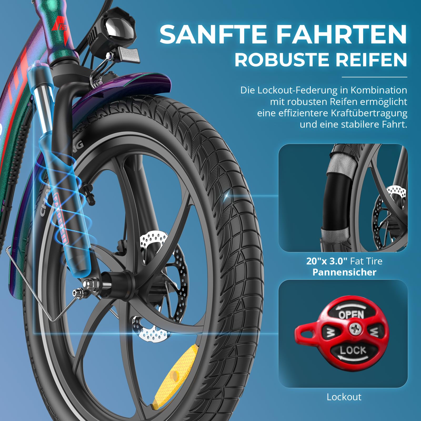 Ebike F20 Pro+ Fatbike Faltrad 20 Zoll mit 36V 22.5AH Akku Damen Ebike Herren 250W, Erwachsene Fatbike Elektromobilrad 140kg, E Mountainbike 20°, Ebike 25km/h (Handyhalter, Buntes Blau)