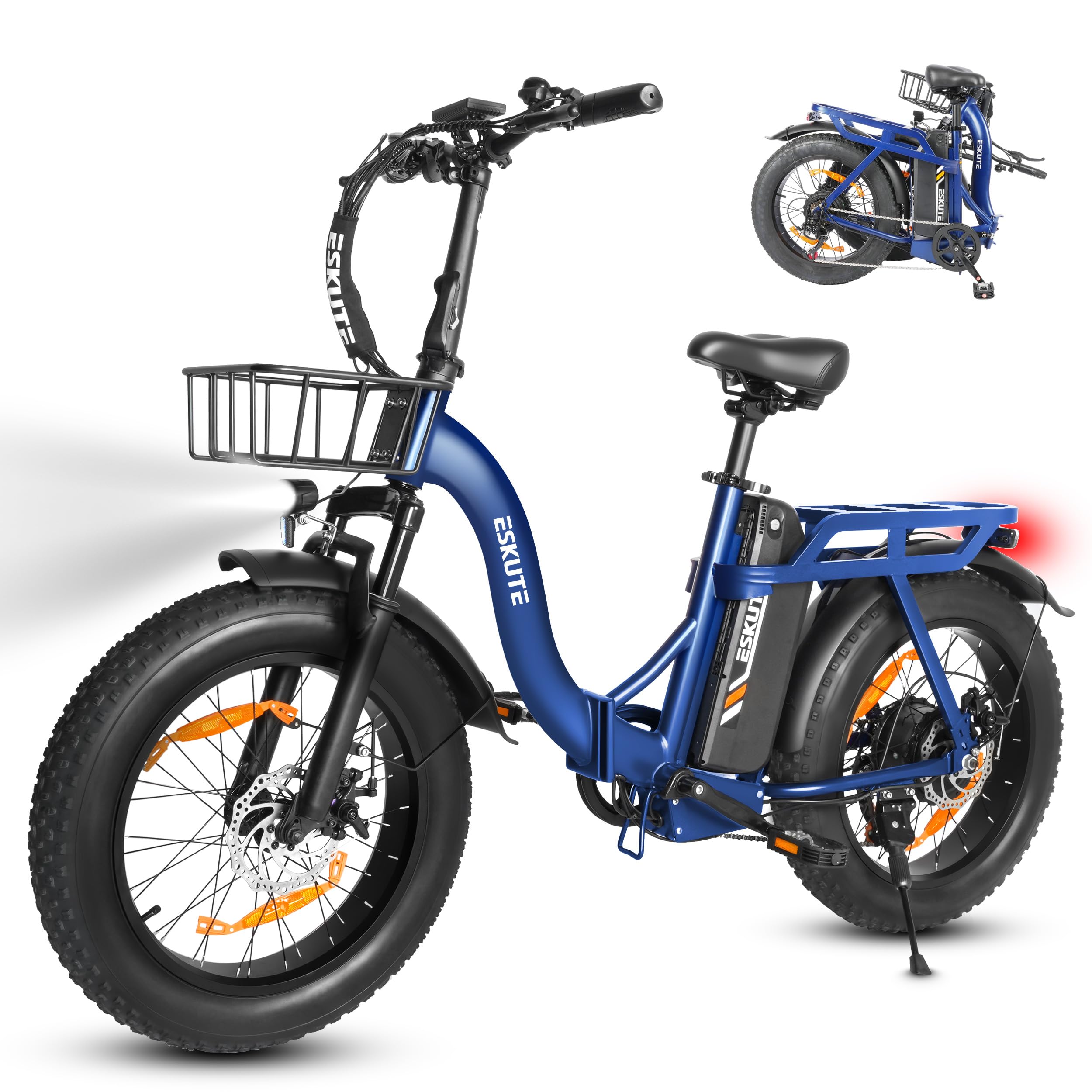 ESKUTE 2er-Set D202 PRO E-Bike 20×4 Zoll Fatbike, 48V 20,8Ah Akku, 250W Motor, bis 100 km Reichweite, 7-Gang, faltbar, für Gelände, Strand & Schnee