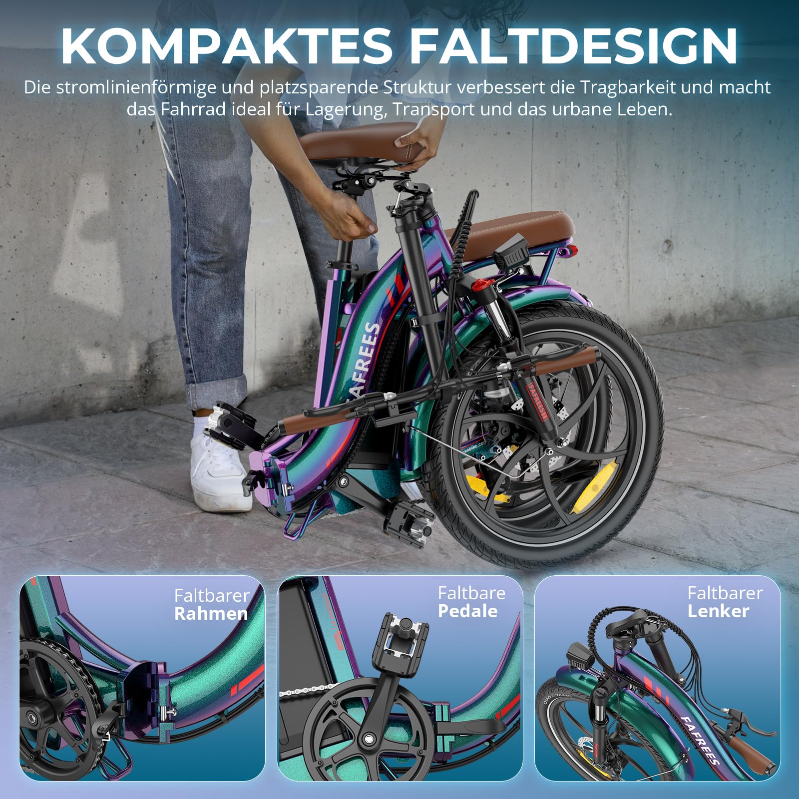Ebike F20 Pro+ Fatbike Faltrad 20 Zoll mit 36V 22.5AH Akku Damen Ebike Herren 250W, Erwachsene Fatbike Elektromobilrad 140kg, E Mountainbike 20°, Ebike 25km/h (Handyhalter, Buntes Blau)