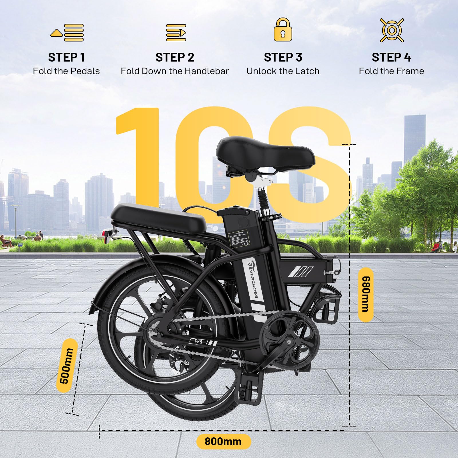 EVERCROSS EK5 Elektrofahrrad, 250W E Bike für Erwachsene, 36V Faltbares Elektrofahrräder Mountainbike, bis zu 25KM/H, Reichweite 35-60km, 16'' Reifen Elektrisches City Bike mit Verstellbarem Sitz