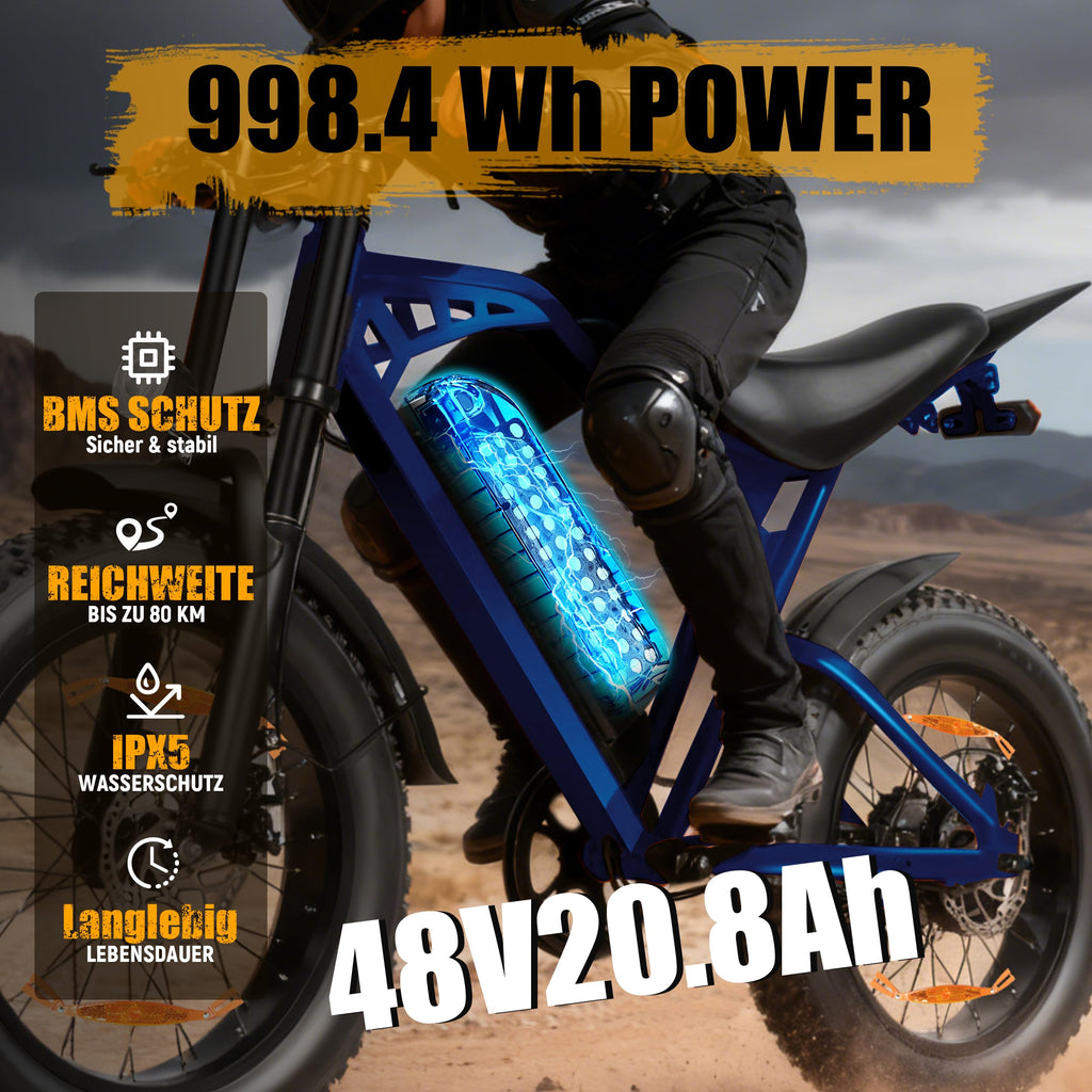 ESKUTE V202 2er Set E-Bike, 48V 20,8Ah Akku, 20×4 Zoll Fatbike, NFC-Entsperrung, bis 80 km Reichweite, Vollfederung für Gelände, Schnee & Sand