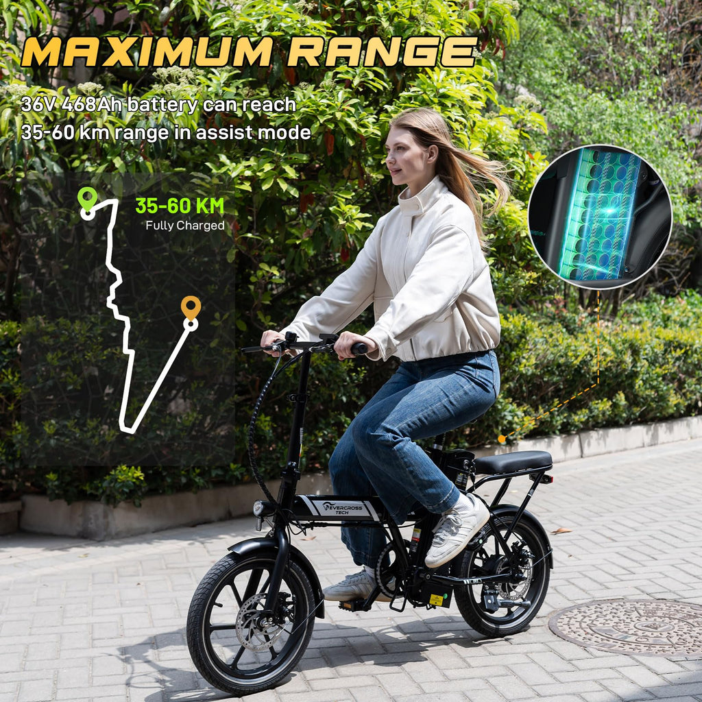 EVERCROSS EK5 Elektrofahrrad, 250W E Bike für Erwachsene, 36V Faltbares Elektrofahrräder Mountainbike, bis zu 25KM/H, Reichweite 35-60km, 16'' Reifen Elektrisches City Bike mit Verstellbarem Sitz