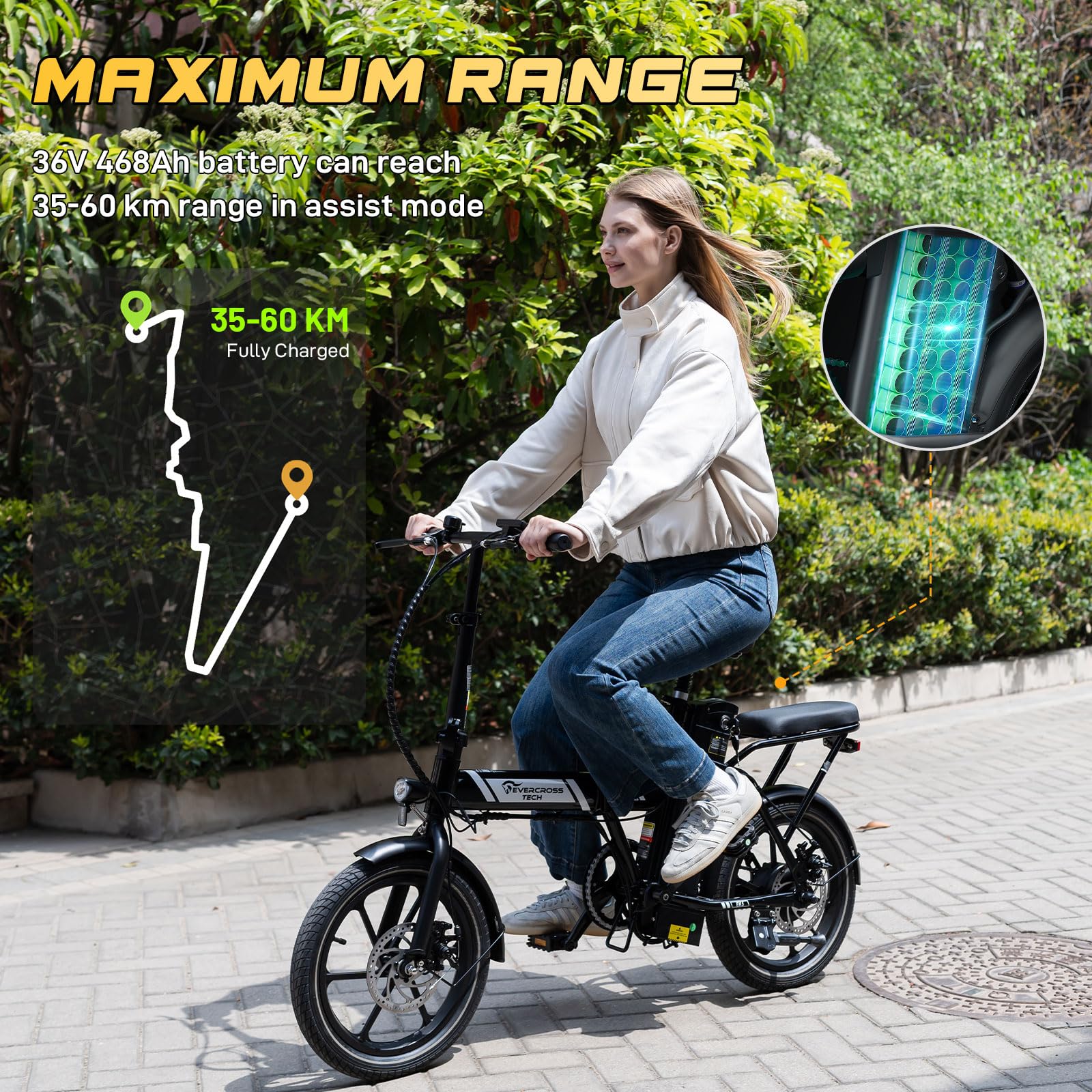 EVERCROSS EK5 Elektrofahrrad, 250W E Bike für Erwachsene, 36V Faltbares Elektrofahrräder Mountainbike, bis zu 25KM/H, Reichweite 35-60km, 16'' Reifen Elektrisches City Bike mit Verstellbarem Sitz