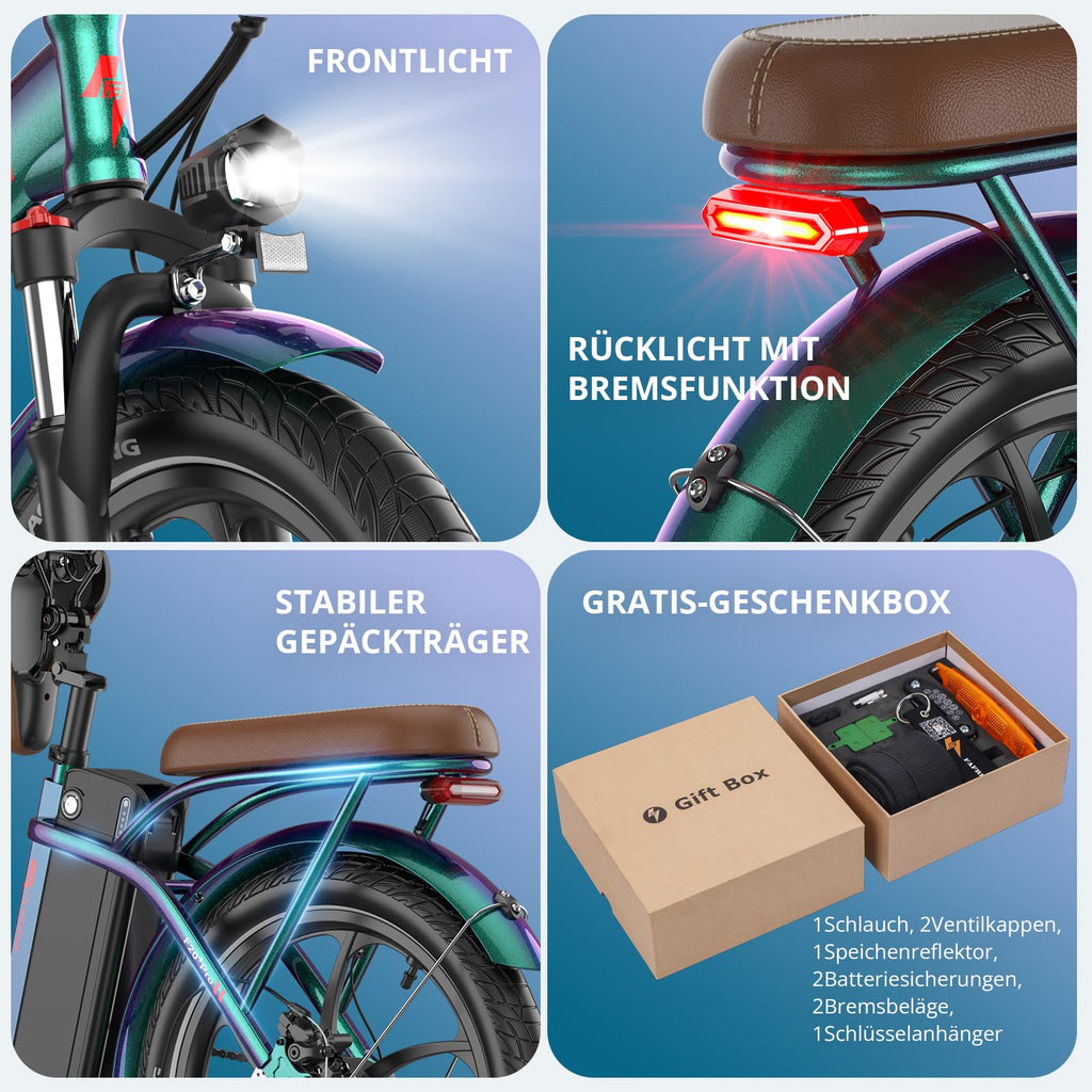 Ebike F20 Pro+ Fatbike Faltrad 20 Zoll mit 36V 22.5AH Akku Damen Ebike Herren 250W, Erwachsene Fatbike Elektromobilrad 140kg, E Mountainbike 20°, Ebike 25km/h (Handyhalter, Buntes Blau)