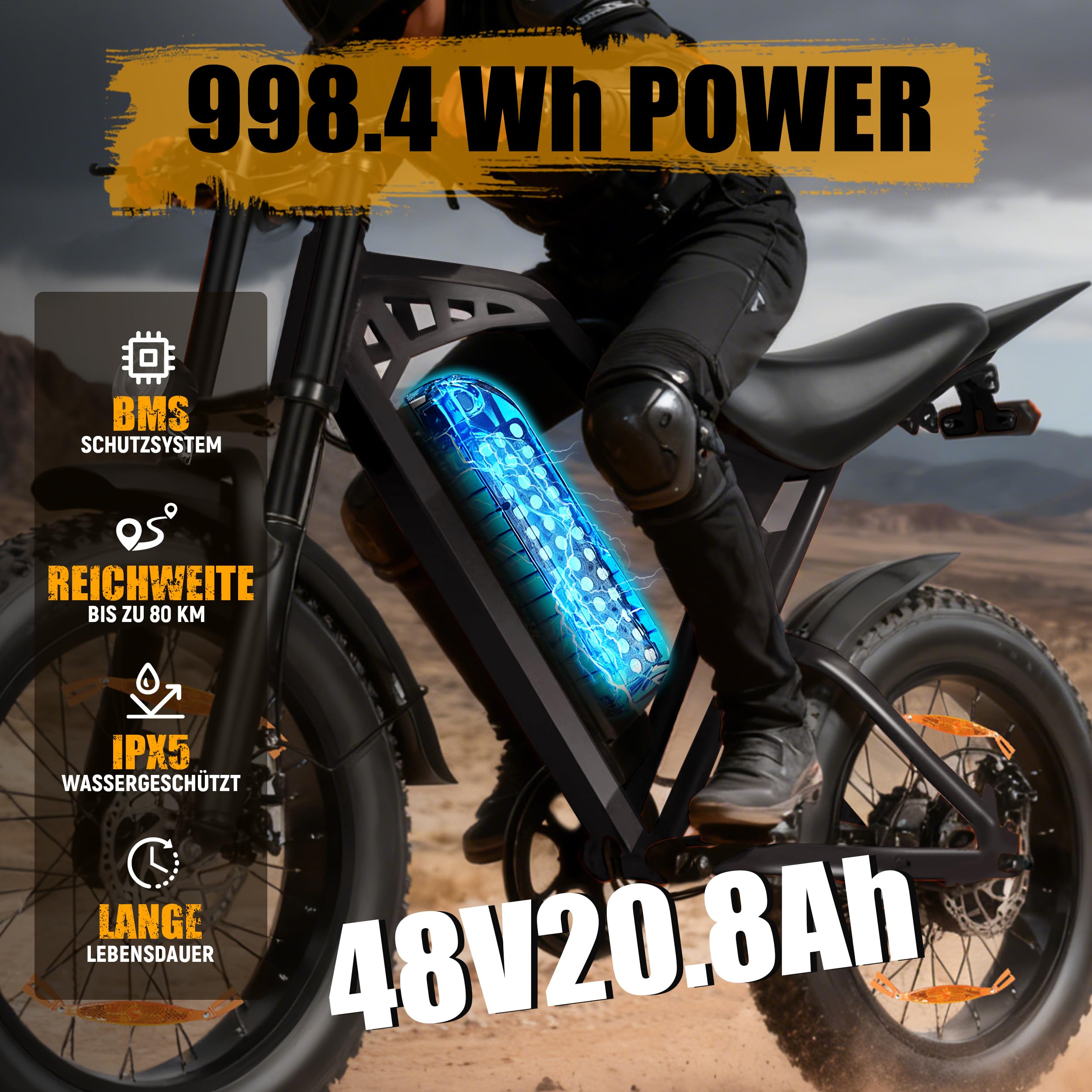 ESKUTE V202 2er Set E-Bike, 48V 20,8Ah Akku, 20×4 Zoll Fatbike, NFC-Entsperrung, bis 80 km Reichweite, Vollfederung für Gelände, Schnee & Sand
