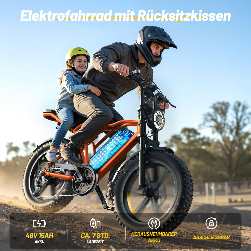 TST E Bikes Mountainbike Fatbike 20 Zoll Elektrofahrrad Herren Damen Elektro Fahrrad mit APP-Steuerung und Federung, E Fatbike 48V 15Ah Batterie 250W Motor 25km/h E Fahrrad