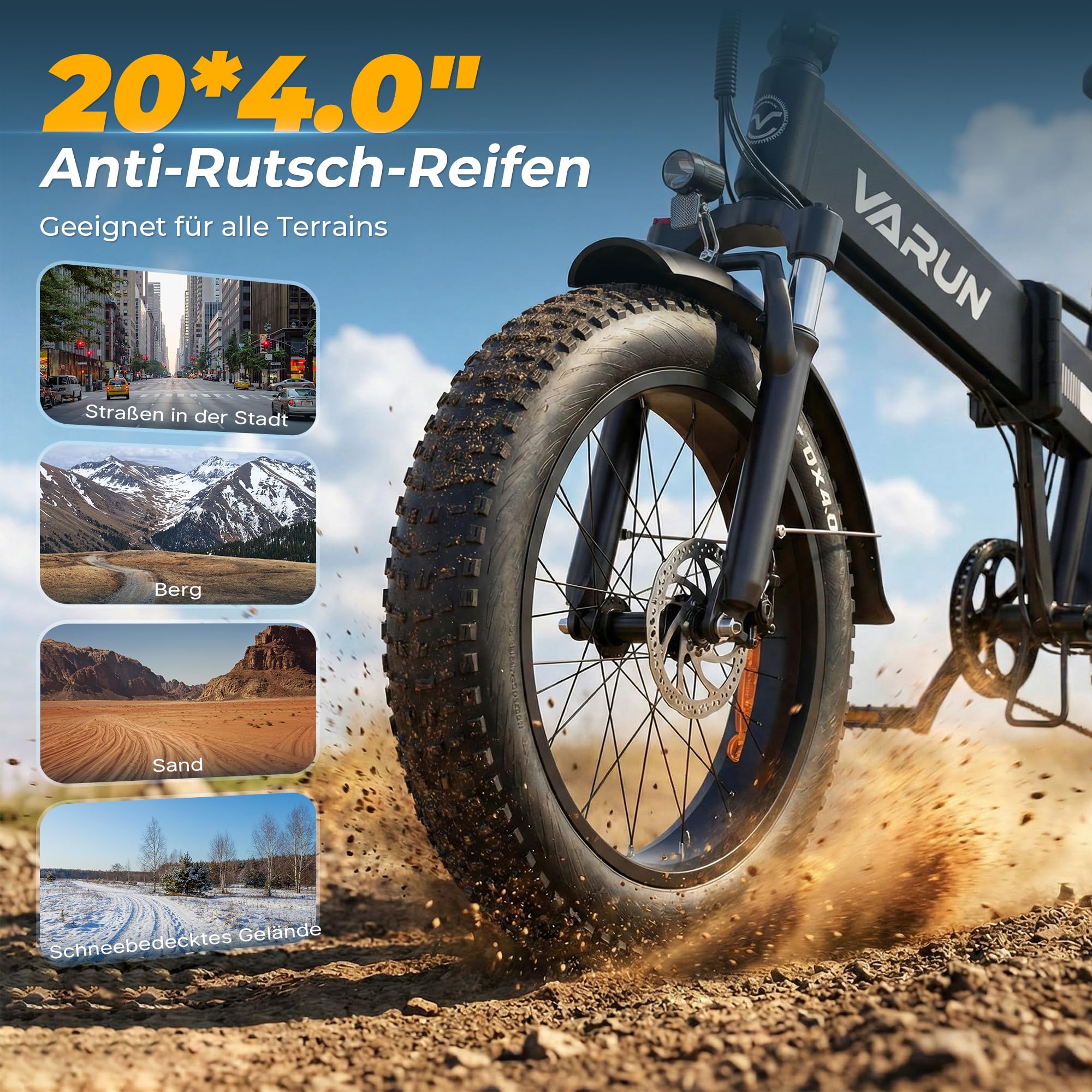 VARUN E Bike, 20 Zoll Elektrofahrräder mit 48V 13Ah (624Wh) Akku, bis 120KM Reichweite, 4.0 Fat tire Pedelec, StVZO, E-Bike Herren Damen mit 7-Gang für jedes Gelände, S20-1