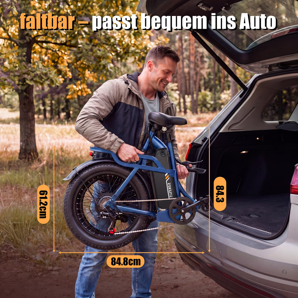 ESKUTE 2er-Set D202 PRO E-Bike 20×4 Zoll Fatbike, 48V 20,8Ah Akku, 250W Motor, bis 100 km Reichweite, 7-Gang, faltbar, für Gelände, Strand & Schnee