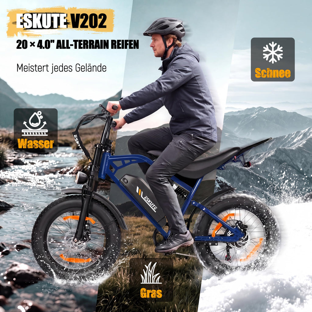 ESKUTE V202 2er Set E-Bike, 48V 20,8Ah Akku, 20×4 Zoll Fatbike, NFC-Entsperrung, bis 80 km Reichweite, Vollfederung für Gelände, Schnee & Sand