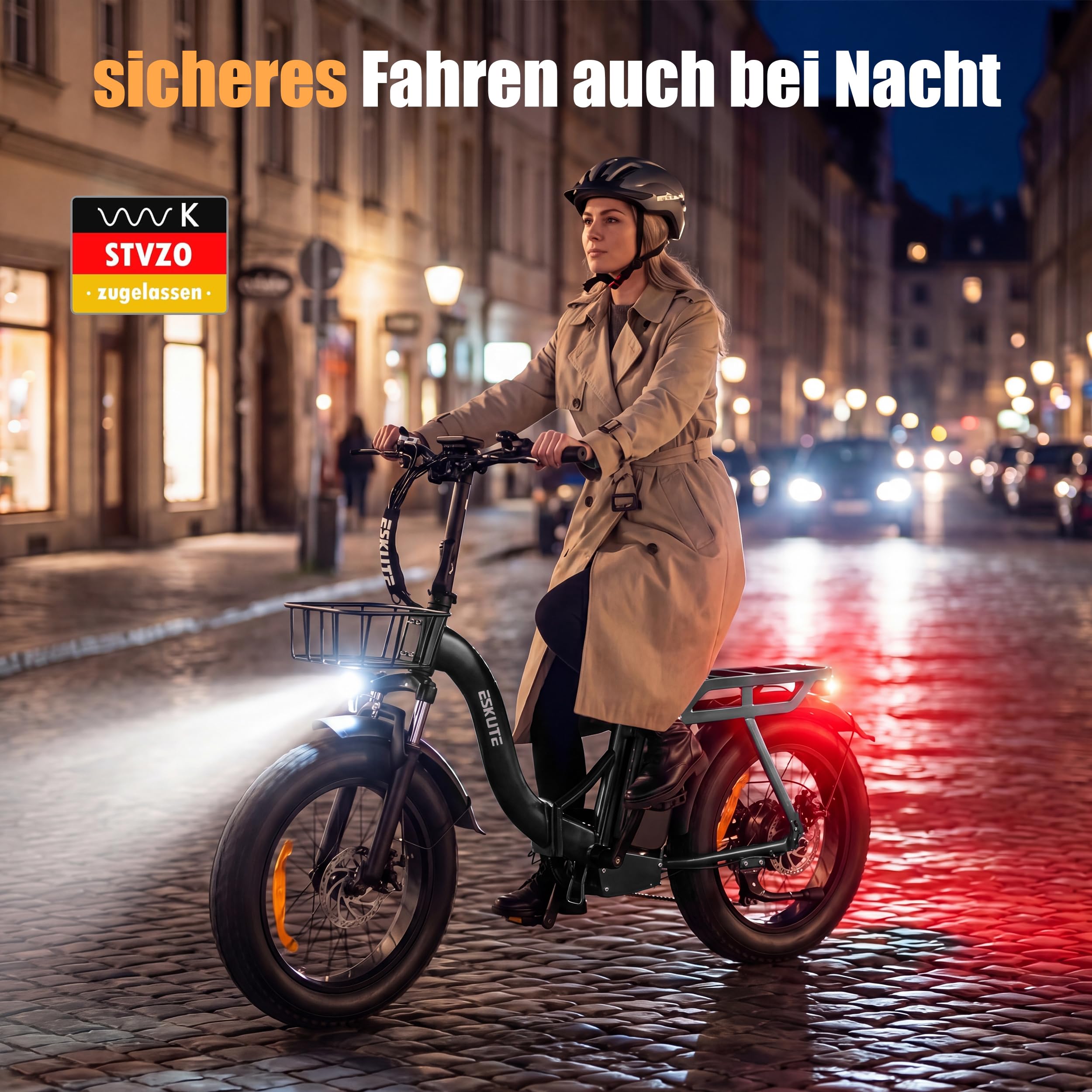 ESKUTE E-Bike D202 PRO, 20×4 Zoll faltbares Fatbike, 48V 20,8Ah Akku, bis 100 km Reichweite, 250W Motor, 7-Gang Schaltung, für Herren & Damen, Gelände, Strand & Schnee, Schwarz
