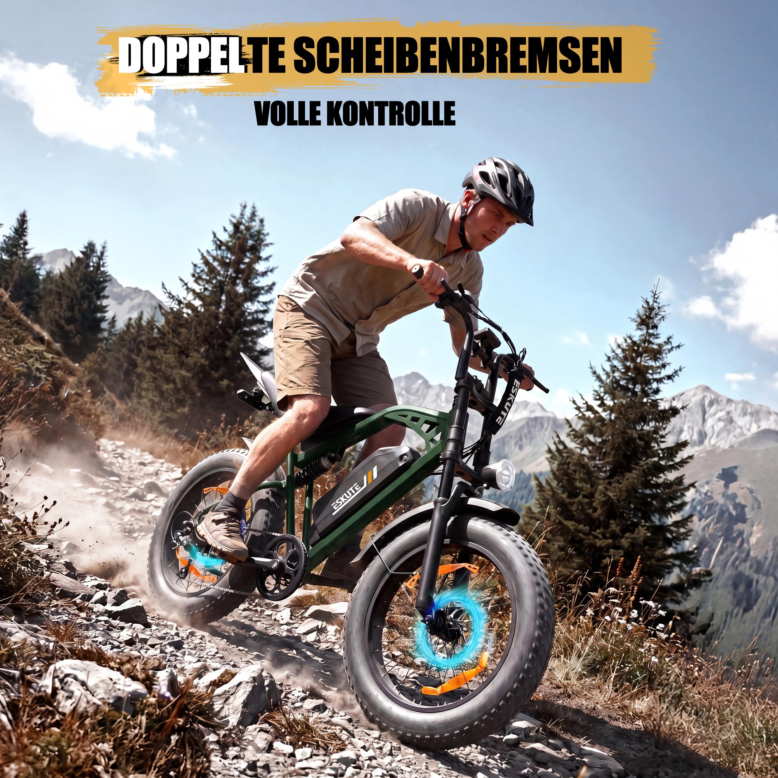 ESKUTE V202 2er Set E-Bike, 48V 20,8Ah Akku, 20×4 Zoll Fatbike, NFC-Entsperrung, bis 80 km Reichweite, Vollfederung für Gelände, Schnee & Sand