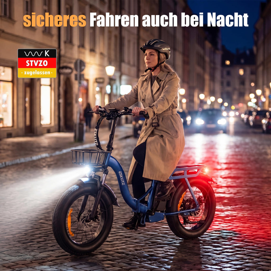 ESKUTE E-Bike D202 PRO, 20×4 Zoll faltbares Fatbike, 48V 20,8Ah Akku, bis 100 km Reichweite, 250W Motor, 7-Gang Schaltung, für Herren & Damen, Gelände, Strand & Schnee, Schwarz