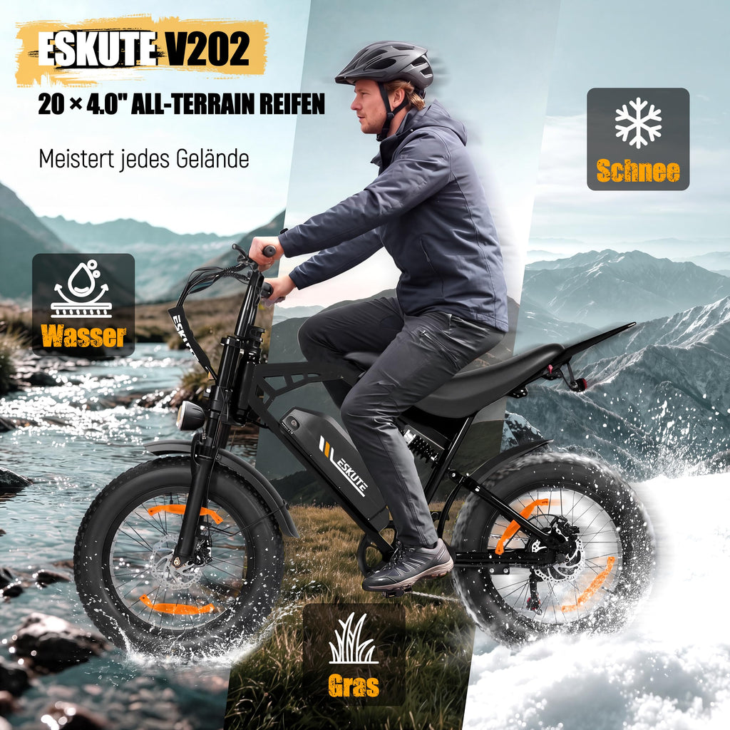 ESKUTE V202 2er Set E-Bike, 48V 20,8Ah Akku, 20×4 Zoll Fatbike, NFC-Entsperrung, bis 80 km Reichweite, Vollfederung für Gelände, Schnee & Sand