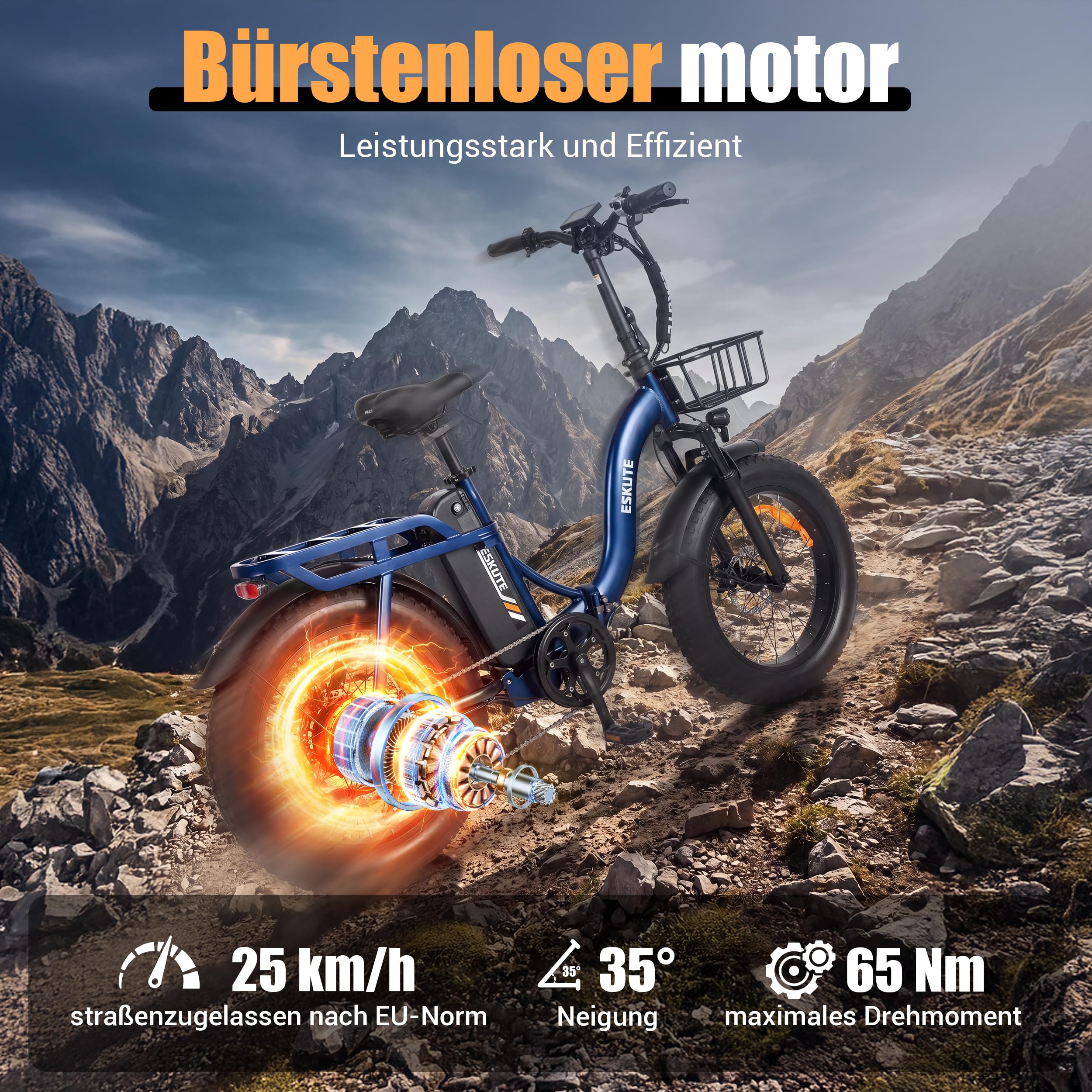 ESKUTE 2er-Set D202 PRO E-Bike 20×4 Zoll Fatbike, 48V 20,8Ah Akku, 250W Motor, bis 100 km Reichweite, 7-Gang, faltbar, für Gelände, Strand & Schnee