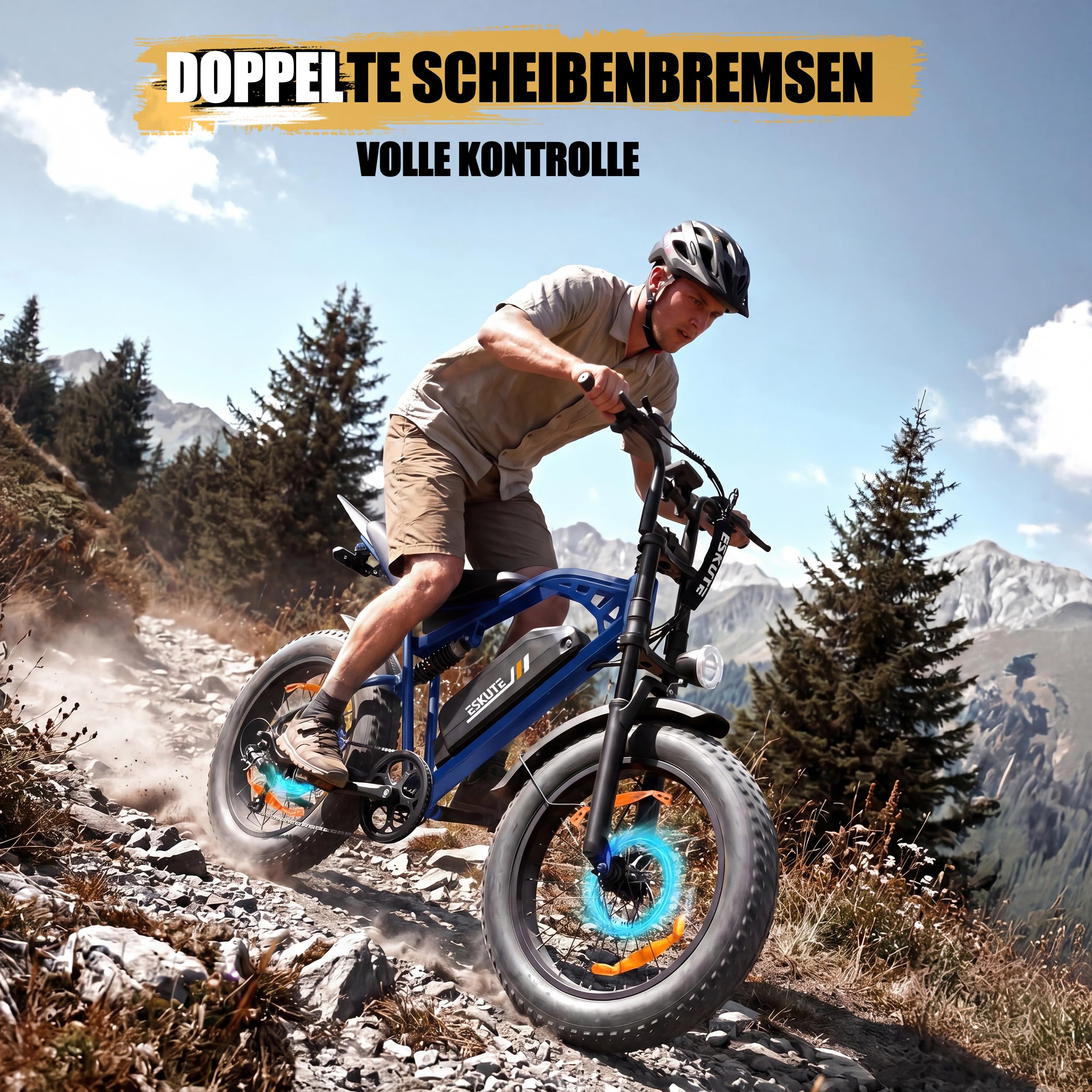 ESKUTE V202 2er Set E-Bike, 48V 20,8Ah Akku, 20×4 Zoll Fatbike, NFC-Entsperrung, bis 80 km Reichweite, Vollfederung für Gelände, Schnee & Sand