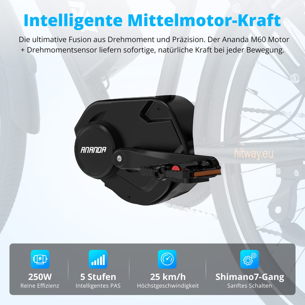 BK-U1 E-Bike mit Ananda M60 Mittelmotor – 150–180 km Reichweite, NFC & App, 27.5" Trekking Elektrofahrrad