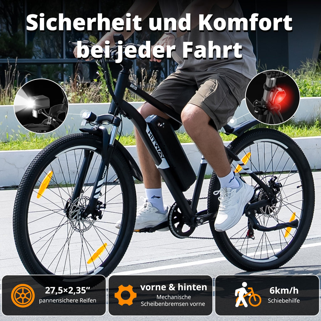 BK15 PRO E-Bike 250W – 27,5 Zoll City & Trekking E-Bike mit 36V 13Ah Akku, Shimano 7-Gang & 100 km Reichweite