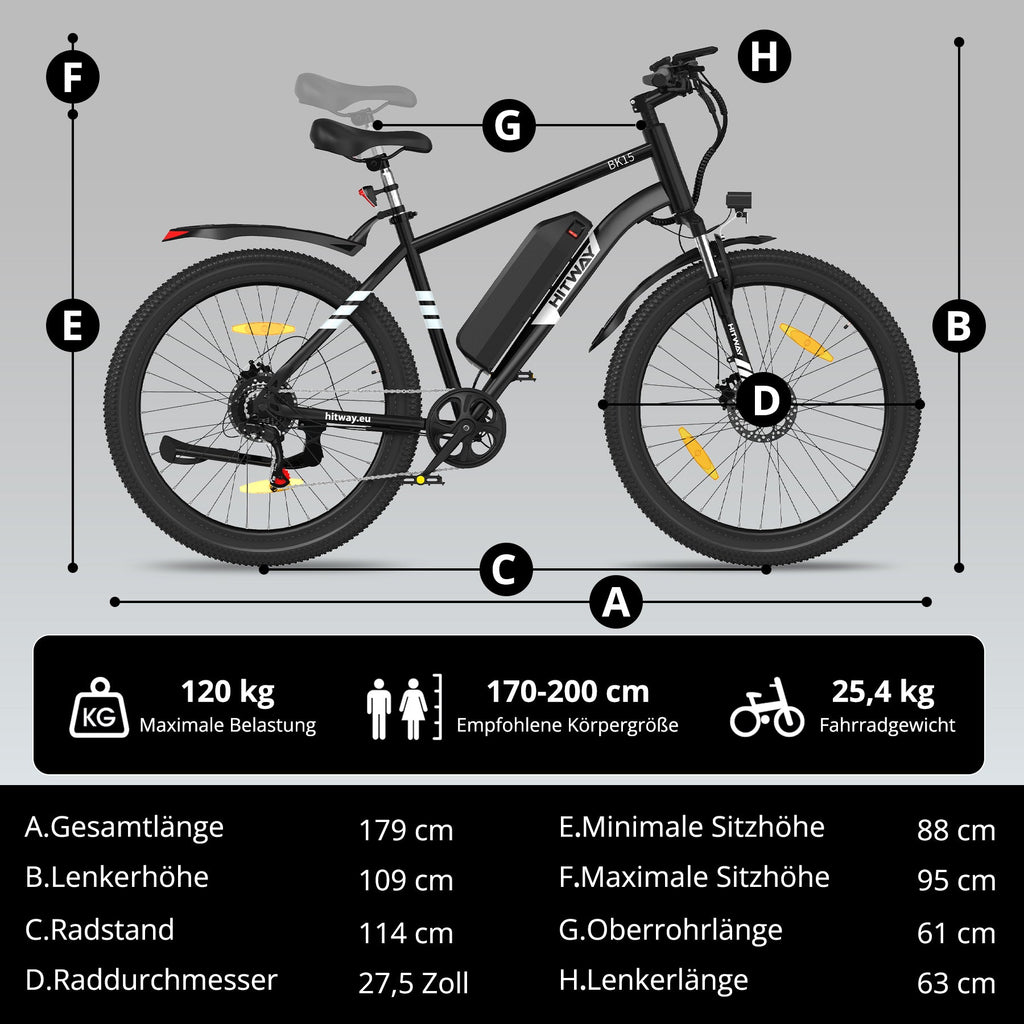 BK15 PRO E-Bike 250W – 27,5 Zoll City & Trekking E-Bike mit 36V 13Ah Akku, Shimano 7-Gang & 100 km Reichweite