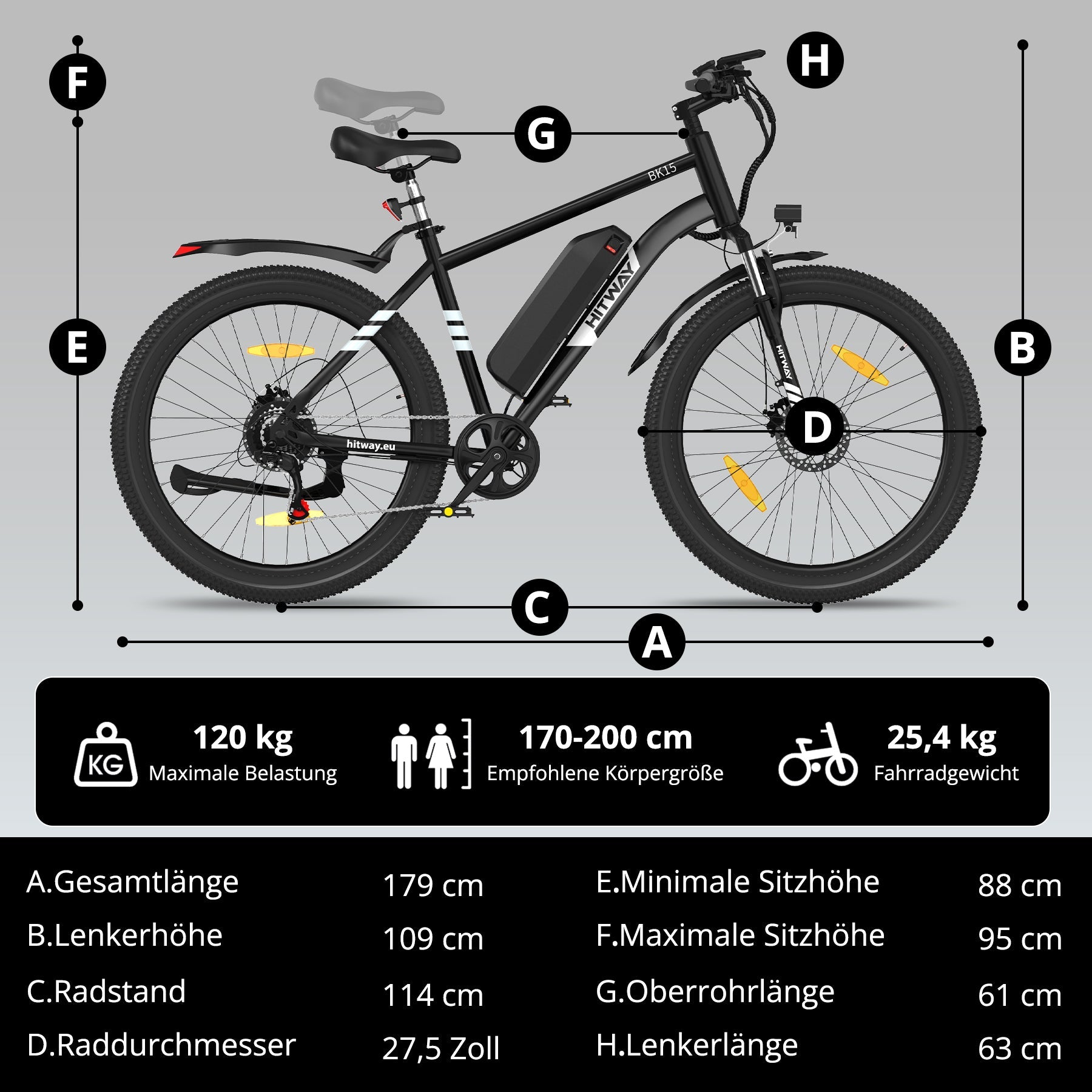 BK15 PRO E-Bike 250W – 27,5 Zoll City & Trekking E-Bike mit 36V 13Ah Akku, Shimano 7-Gang & 100 km Reichweite