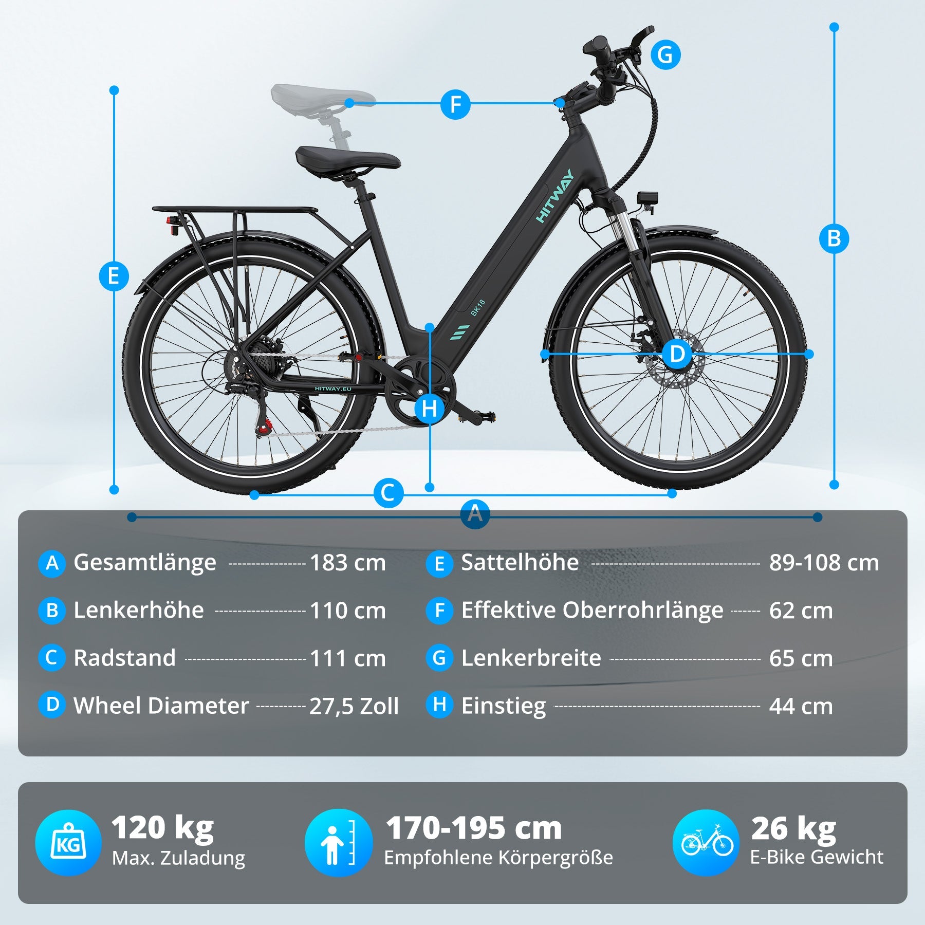 BK18S E-Bike 250W – 27,5 Zoll City E-Bike mit 36V 13Ah Akku, NFC & App-Steuerung, bis 100 km Reichweite