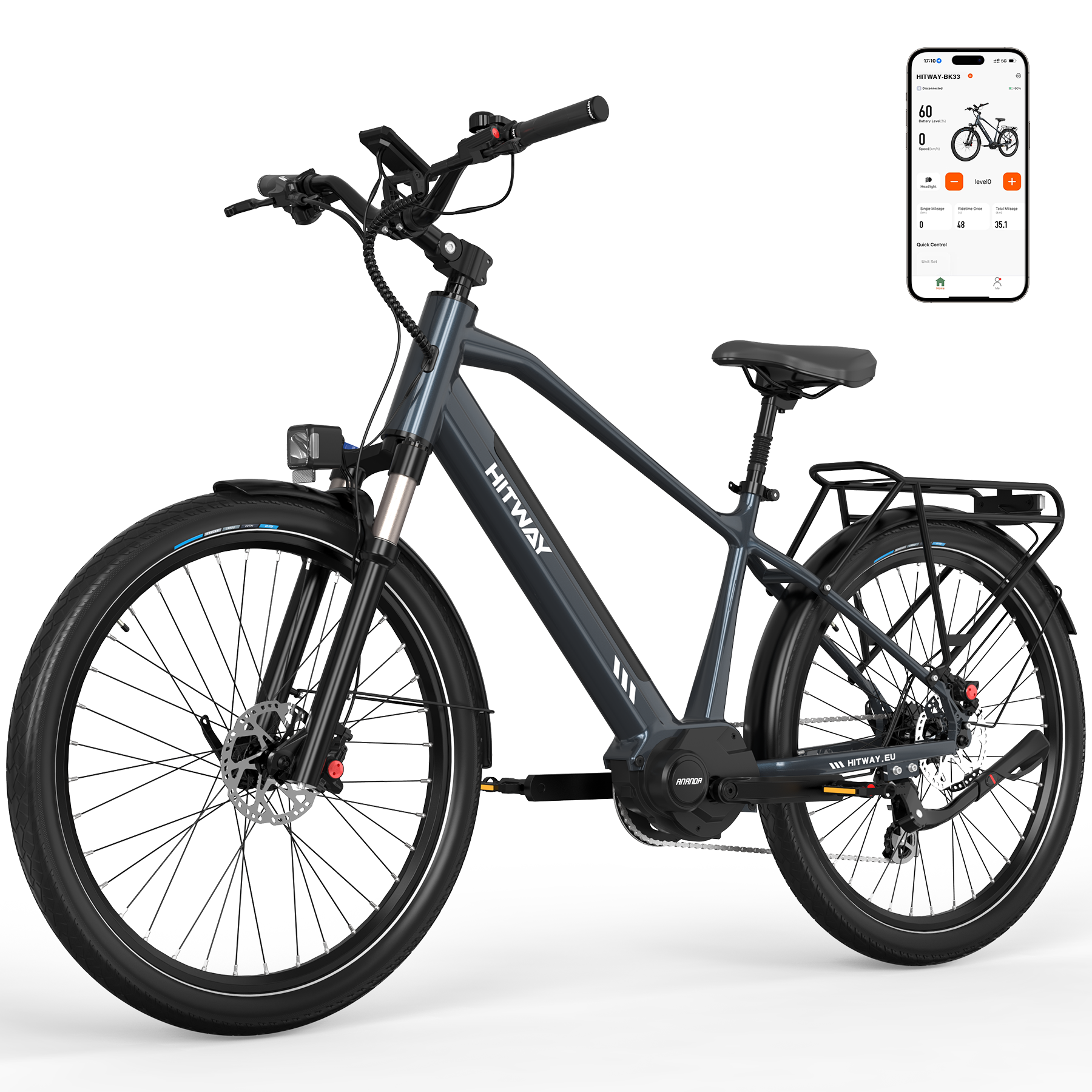 BK33 E-Bike 250W Mid-Drive – 26 Zoll Elektrofahrrad mit 80Nm Drehmoment, 374Wh Akku & App-Steuerung
