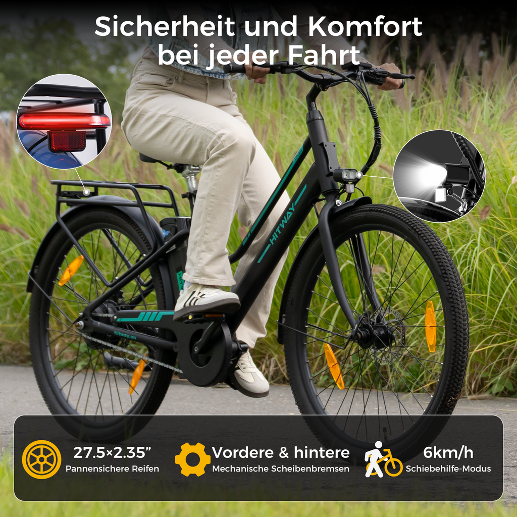 BK8SL E-Bike 250W – 27,5 Zoll City E-Bike mit 36V 13Ah Akku, Bluetooth App & Tiefeinstieg
