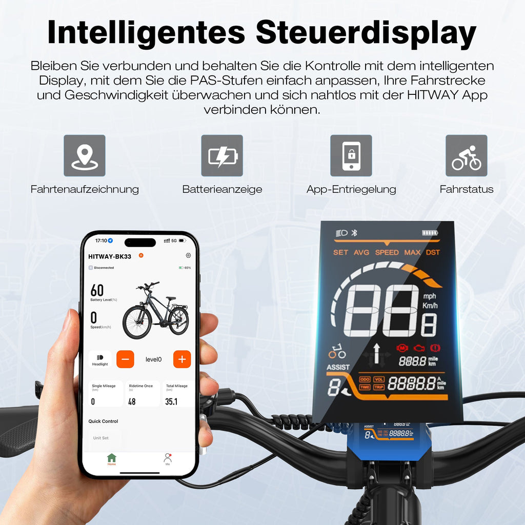 BK33 E-Bike 250W Mid-Drive – 26 Zoll Elektrofahrrad mit 80Nm Drehmoment, 374Wh Akku & App-Steuerung