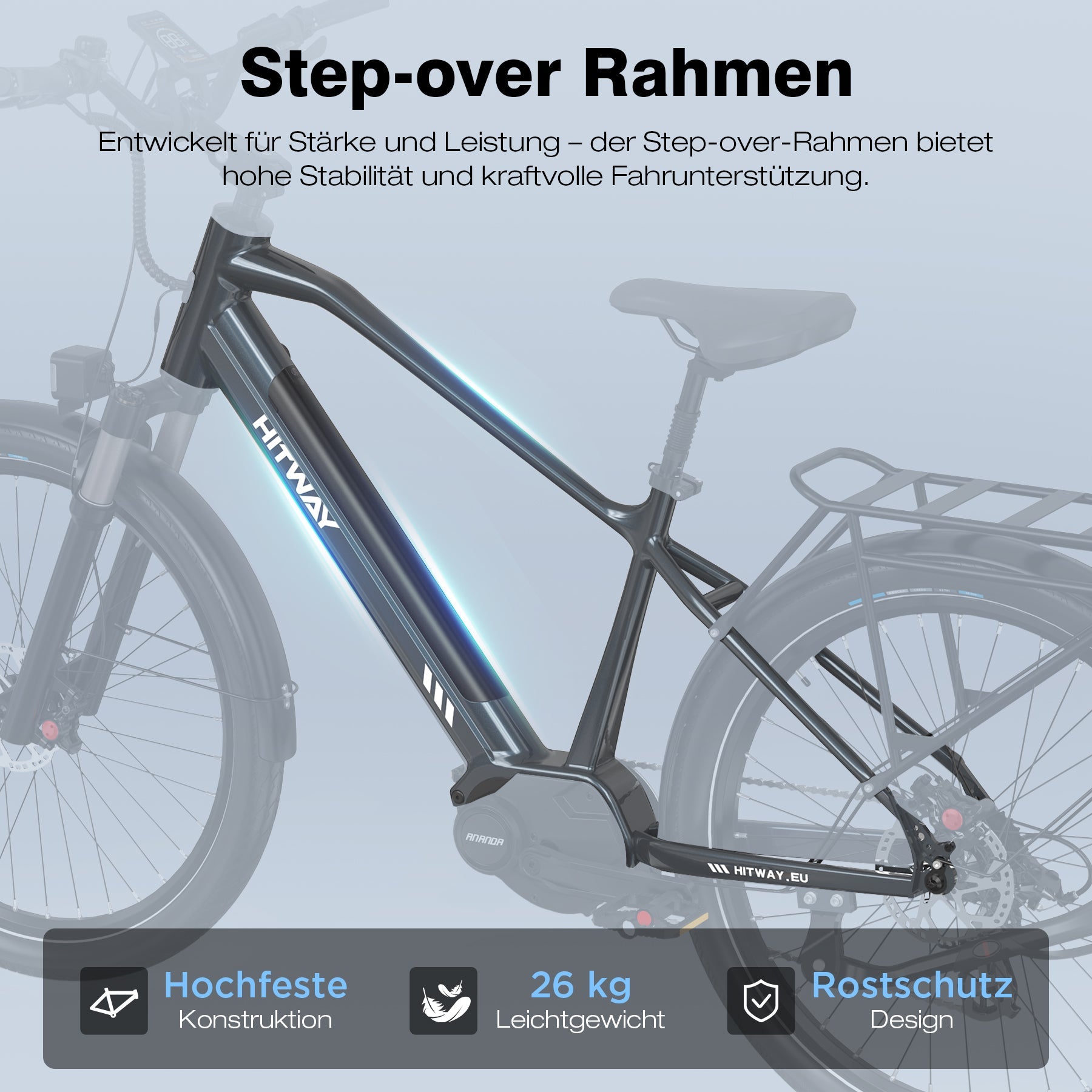 BK33 E-Bike 250W Mid-Drive – 26 Zoll Elektrofahrrad mit 80Nm Drehmoment, 374Wh Akku & App-Steuerung