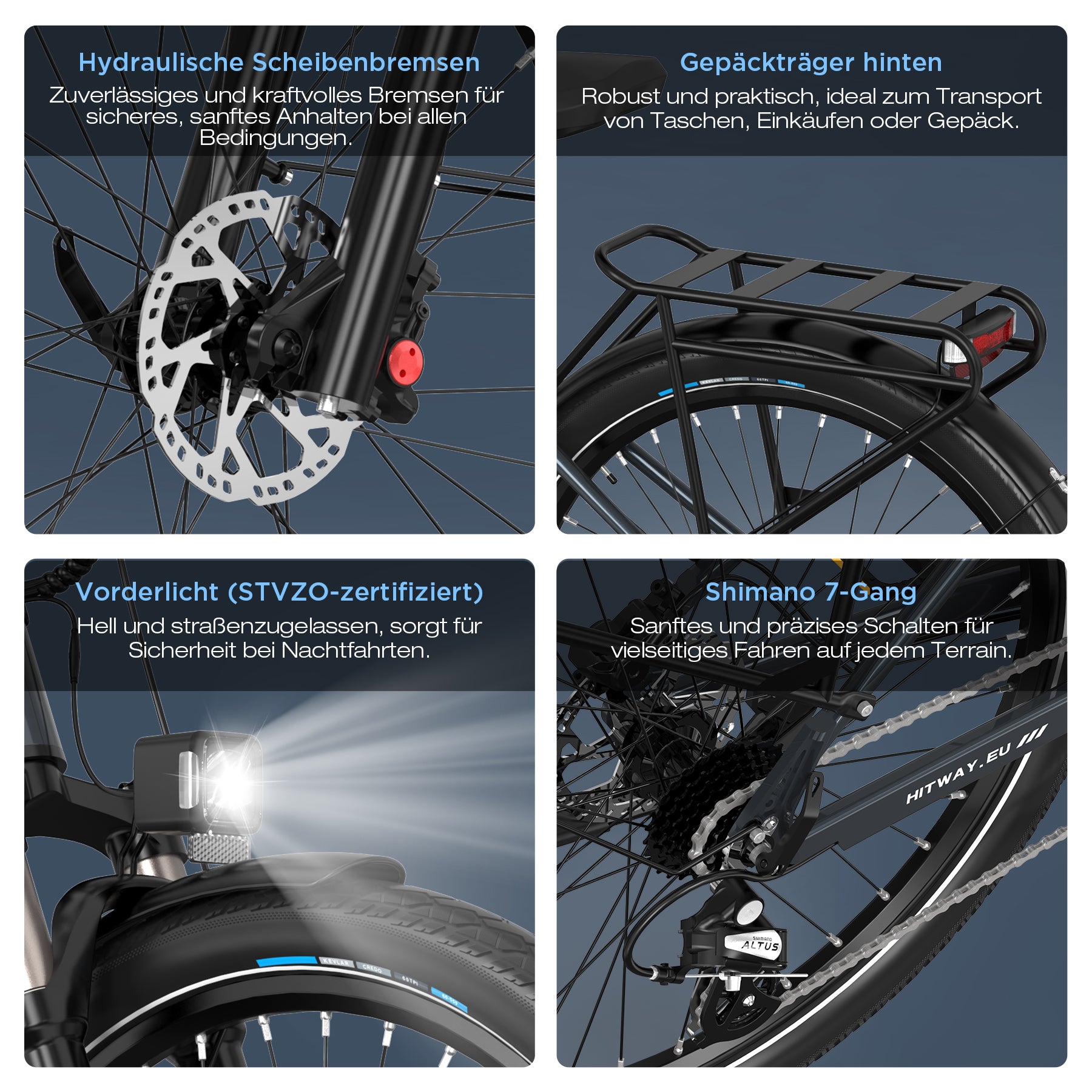 BK33 E-Bike 250W Mid-Drive – 26 Zoll Elektrofahrrad mit 80Nm Drehmoment, 374Wh Akku & App-Steuerung