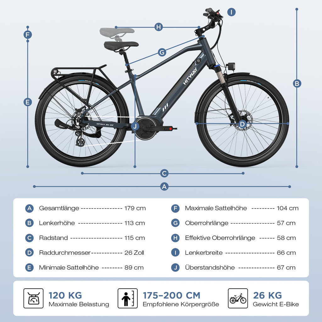 BK33 E-Bike 250W Mid-Drive – 26 Zoll Elektrofahrrad mit 80Nm Drehmoment, 374Wh Akku & App-Steuerung
