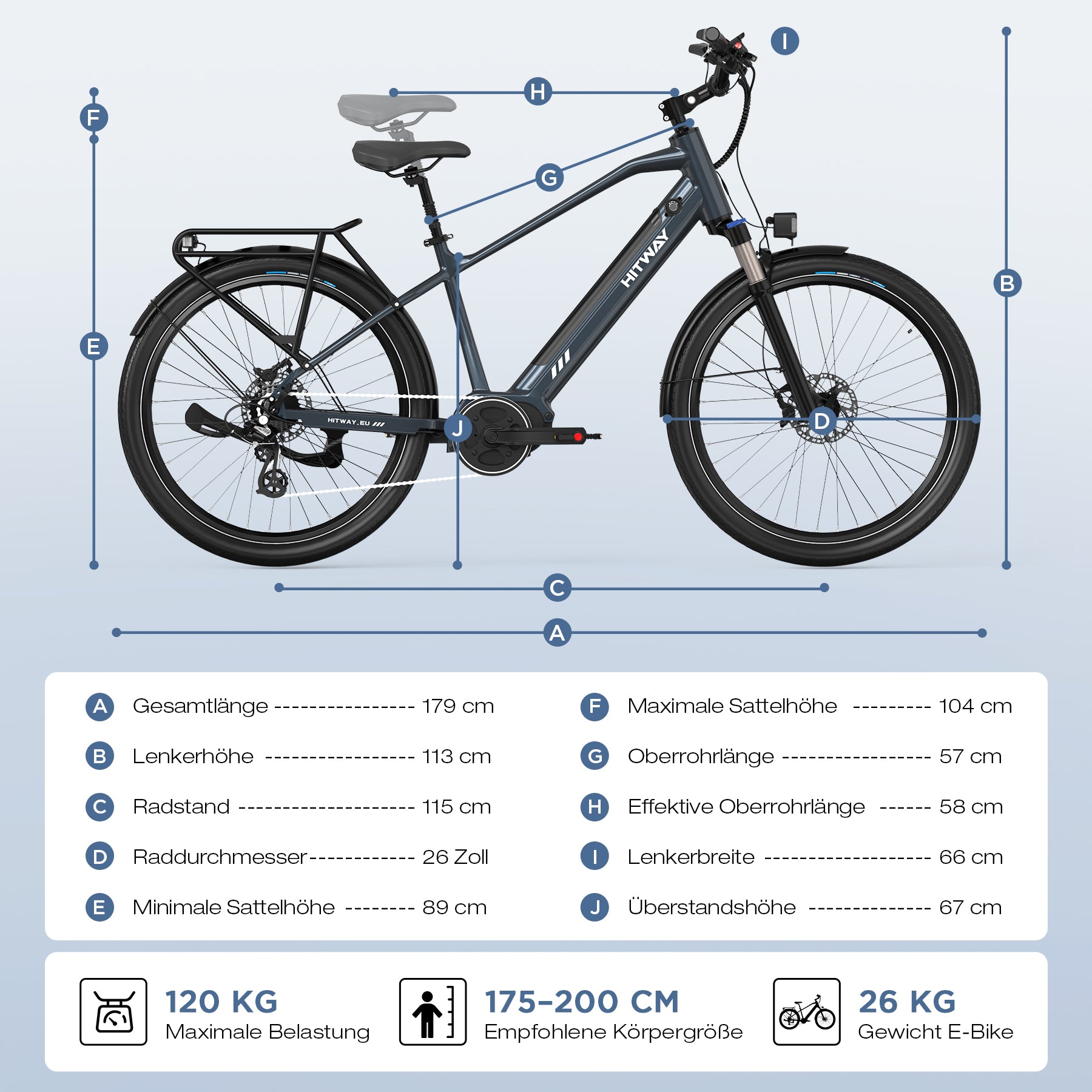 BK33 E-Bike 250W Mid-Drive – 26 Zoll Elektrofahrrad mit 80Nm Drehmoment, 374Wh Akku & App-Steuerung