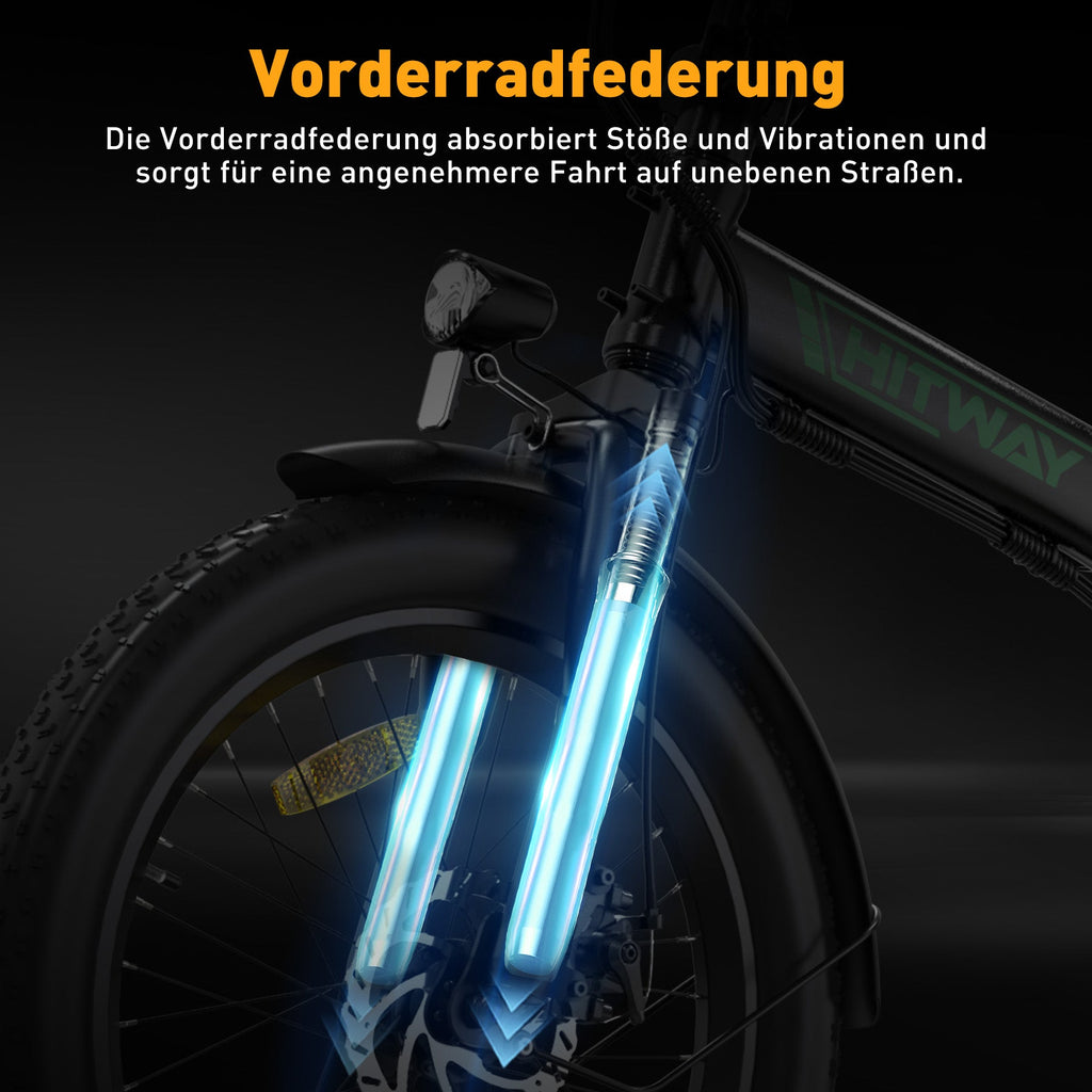 BK11 E-Bike 250W – 20 Zoll Fatbike mit 36V 12Ah Akku, 25 km/h & faltbarem Design