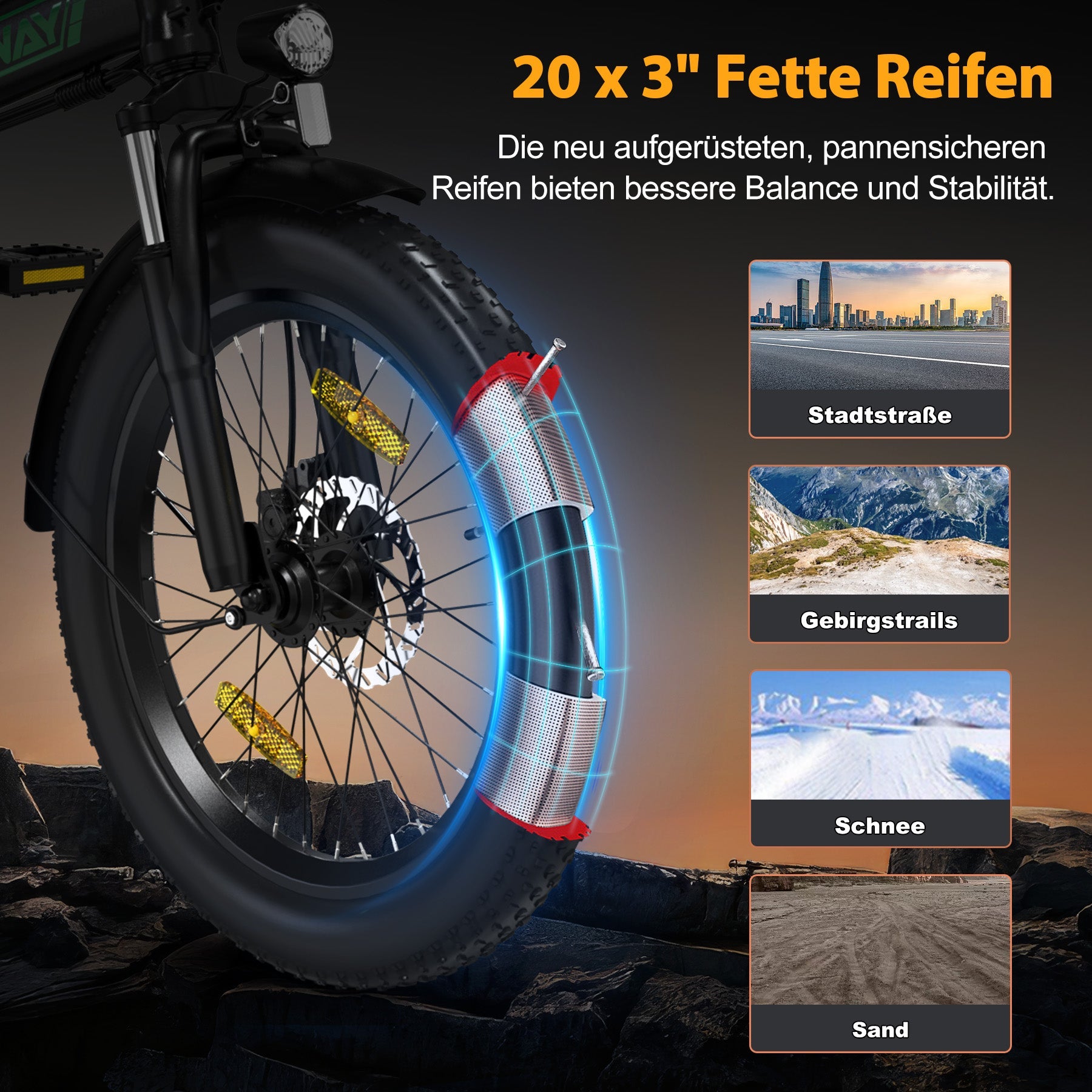 BK11 E-Bike 250W – 20 Zoll Fatbike mit 36V 12Ah Akku, 25 km/h & faltbarem Design